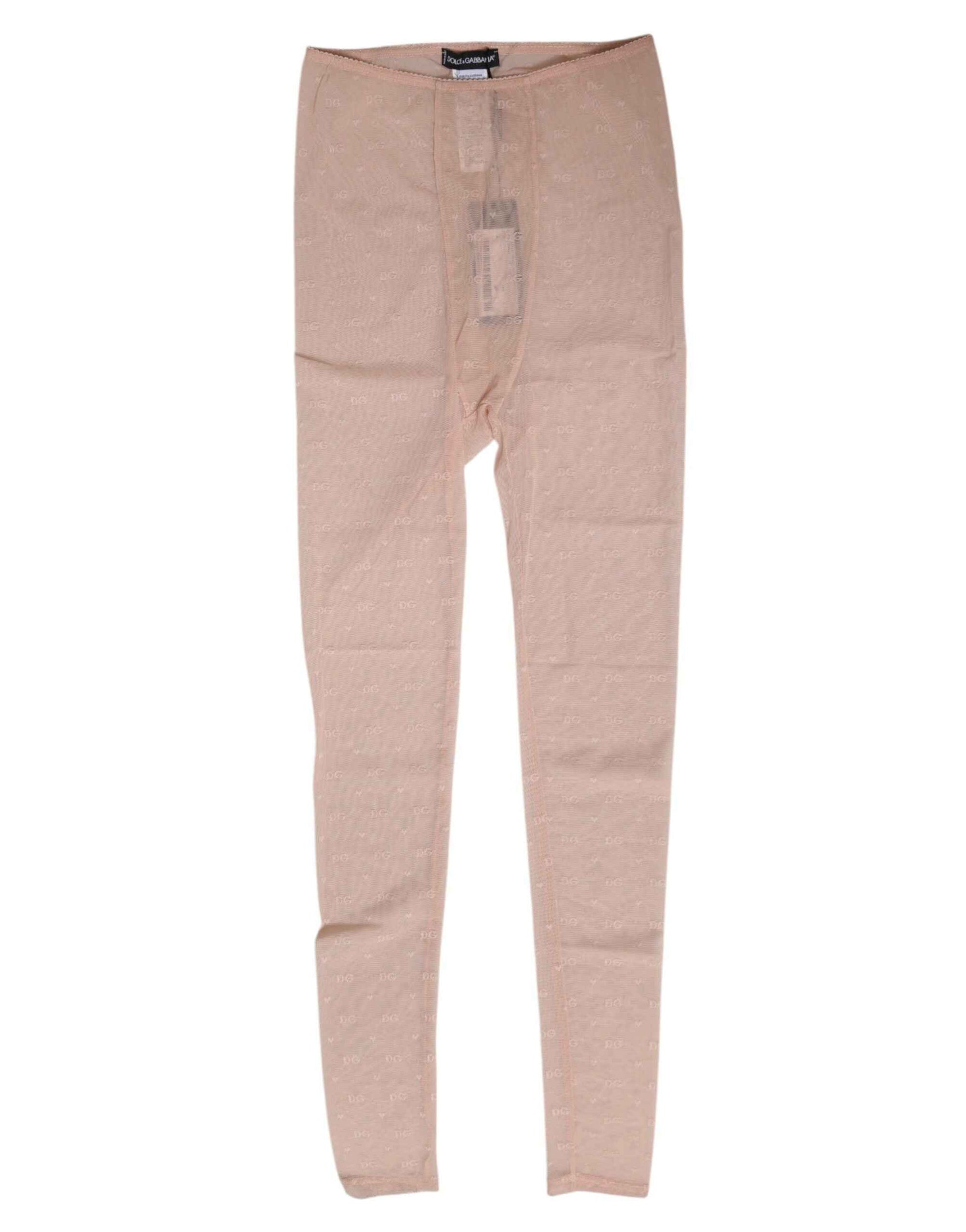 Dolce & Gabbana Beige Nylon Logo Lace Leggings Pants Underwear