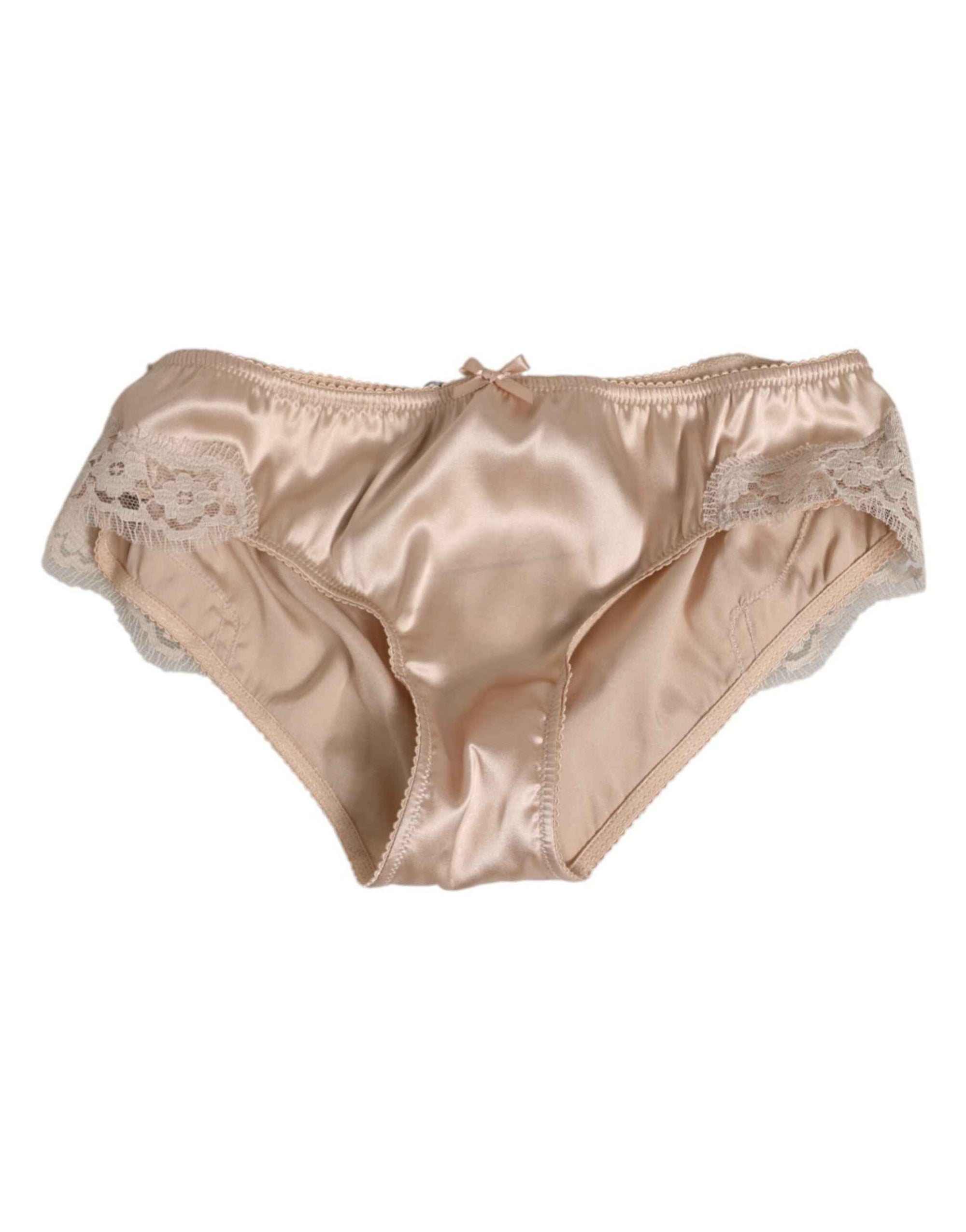 Dolce & Gabbana Beige Silk Satin Floral Lace Panty Brief Underwear