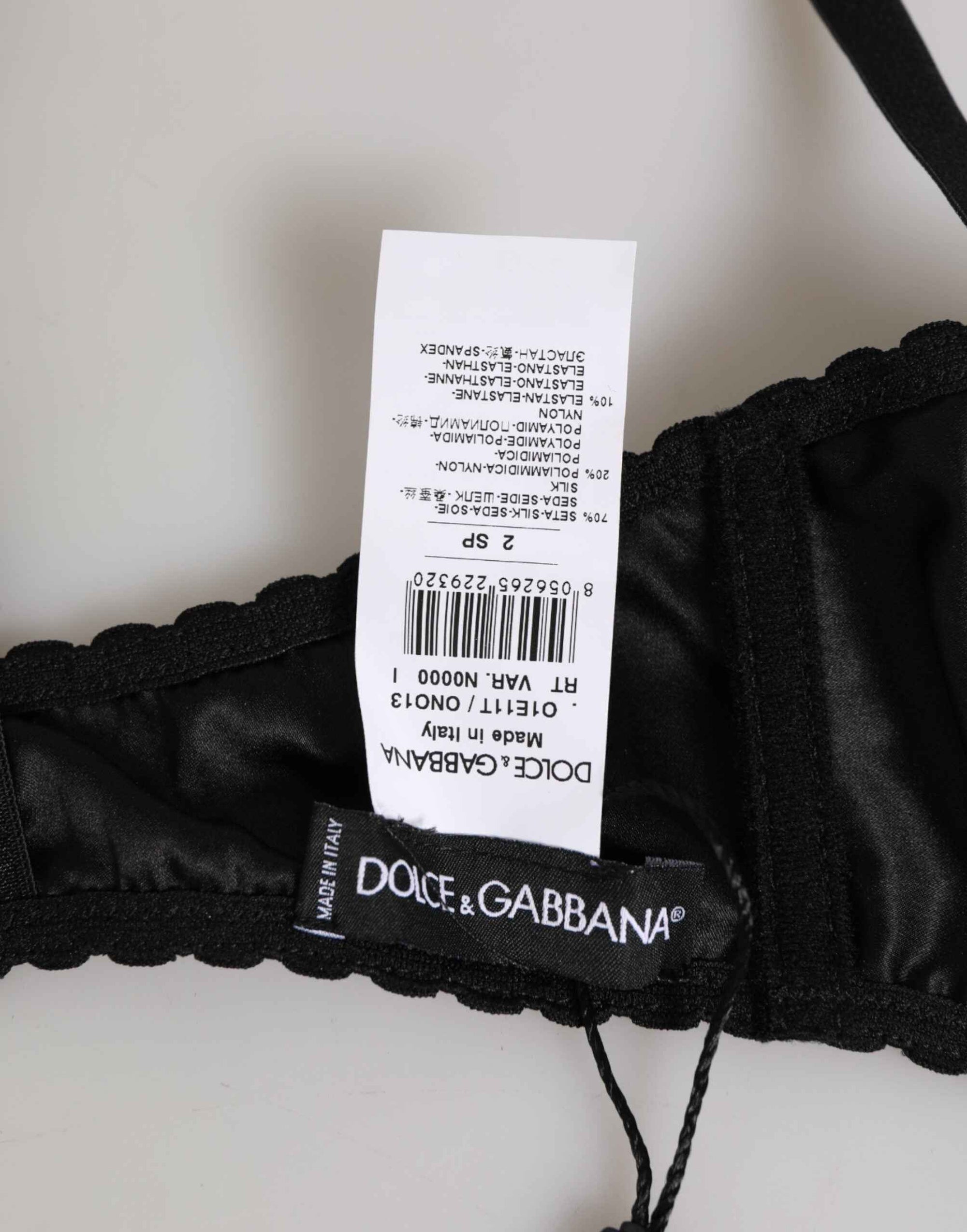 Dolce & Gabbana Black Silk Underwired Balconette Bra Underwear