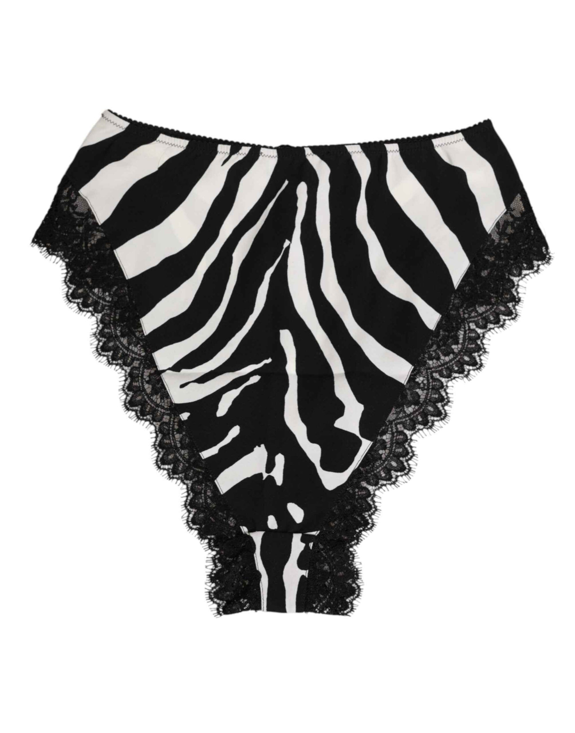 Dolce & Gabbana Black Silk Zebra Print Lace High Waist Underwear