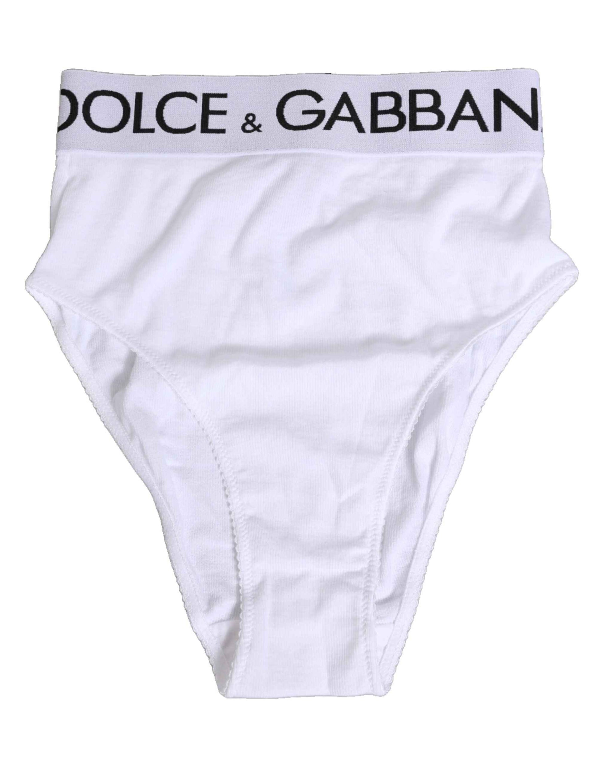Dolce & Gabbana White Cotton Stretch High Waist Panty Underwear
