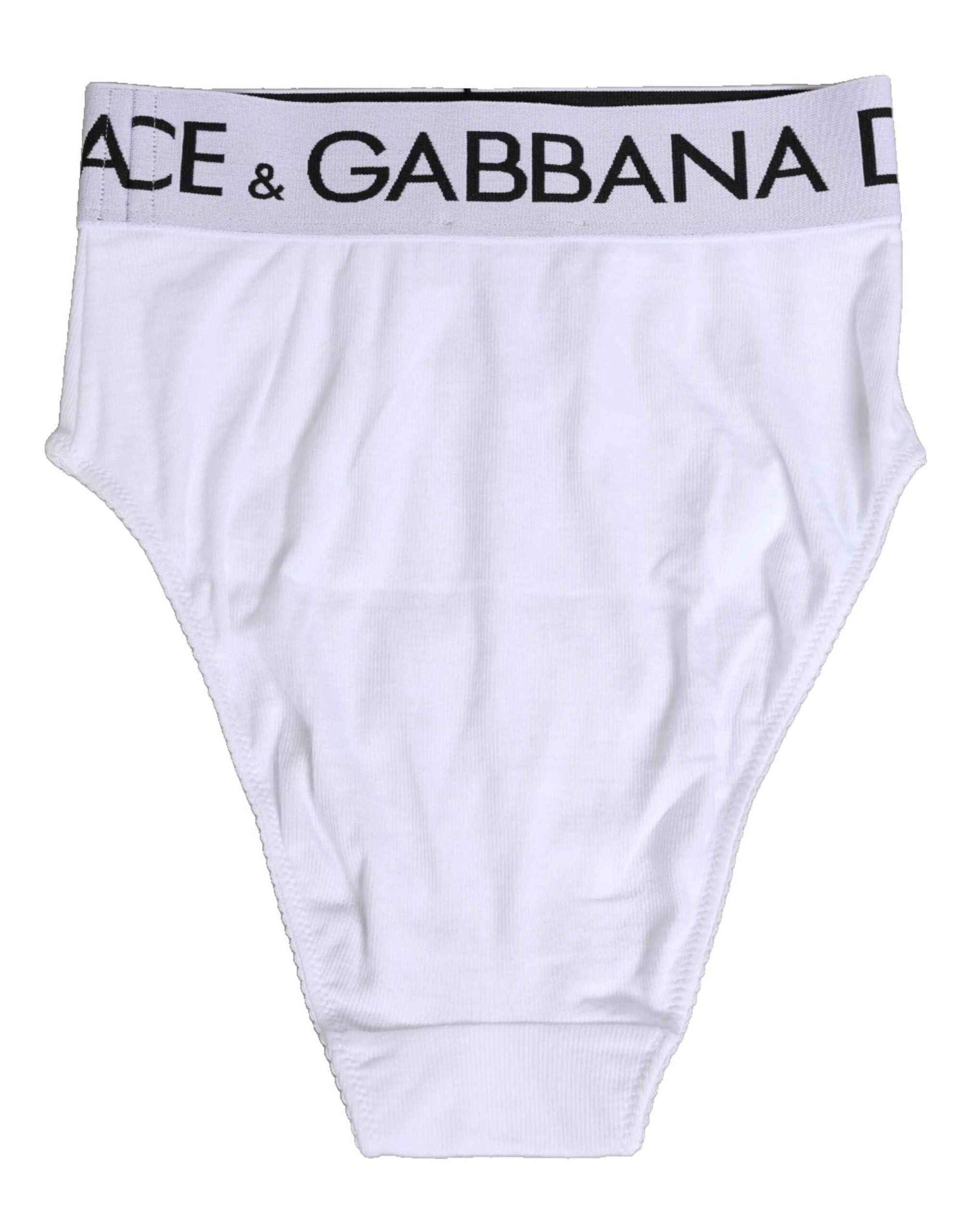 Dolce & Gabbana White Cotton Stretch High Waist Panty Underwear