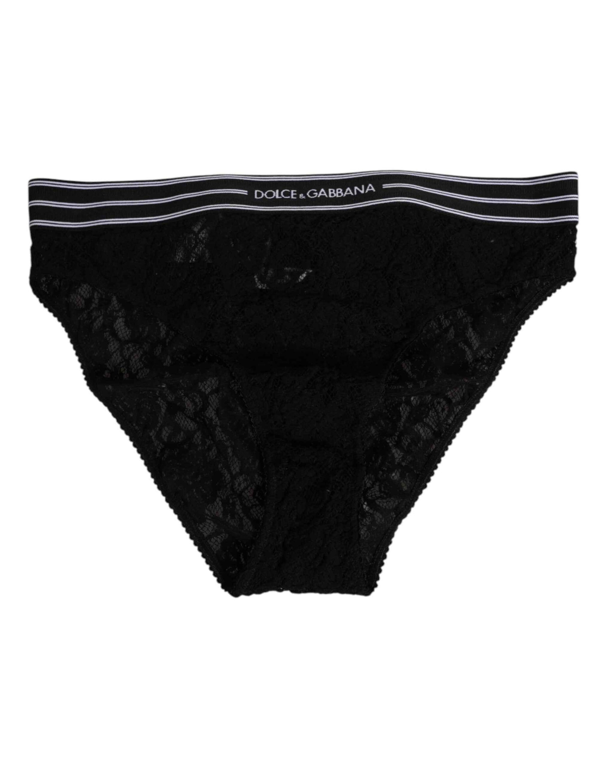 Dolce & Gabbana Black Lace Slip Brief Logo Waistband Underwear
