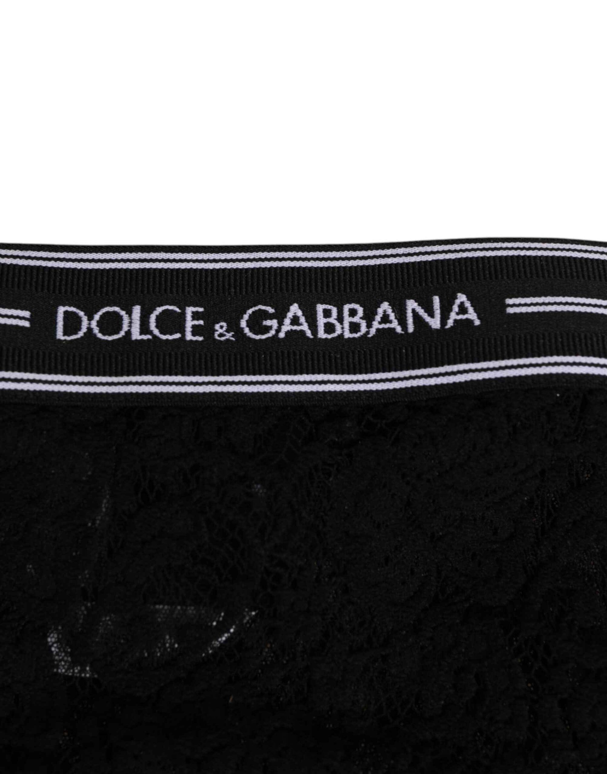 Dolce & Gabbana Black Lace Slip Brief Logo Waistband Underwear