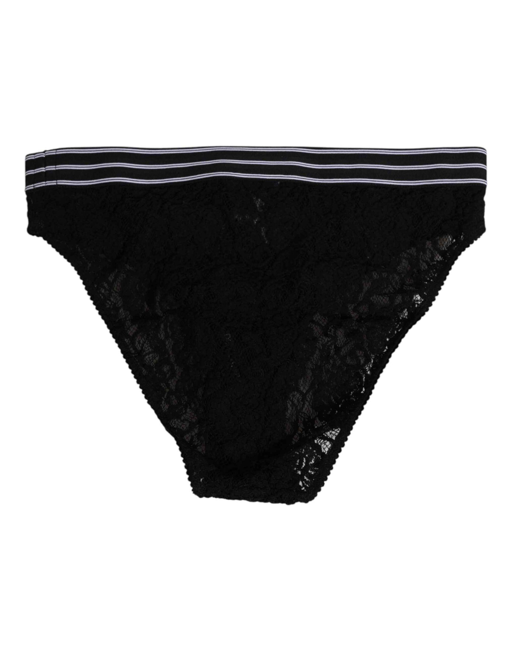Dolce & Gabbana Black Lace Slip Brief Logo Waistband Underwear