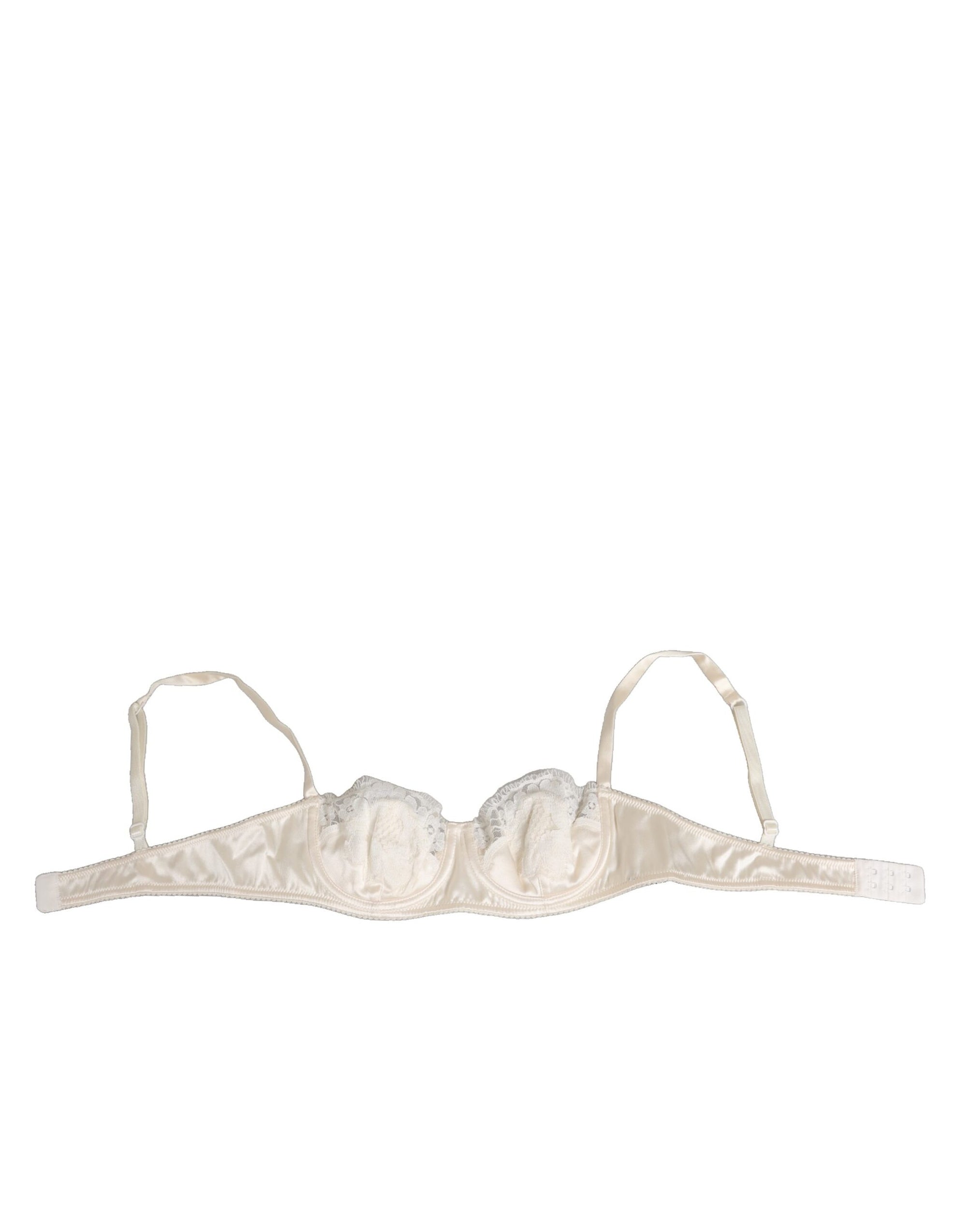 Dolce & Gabbana Off White Silk Underwired Balconette Bra Underwear