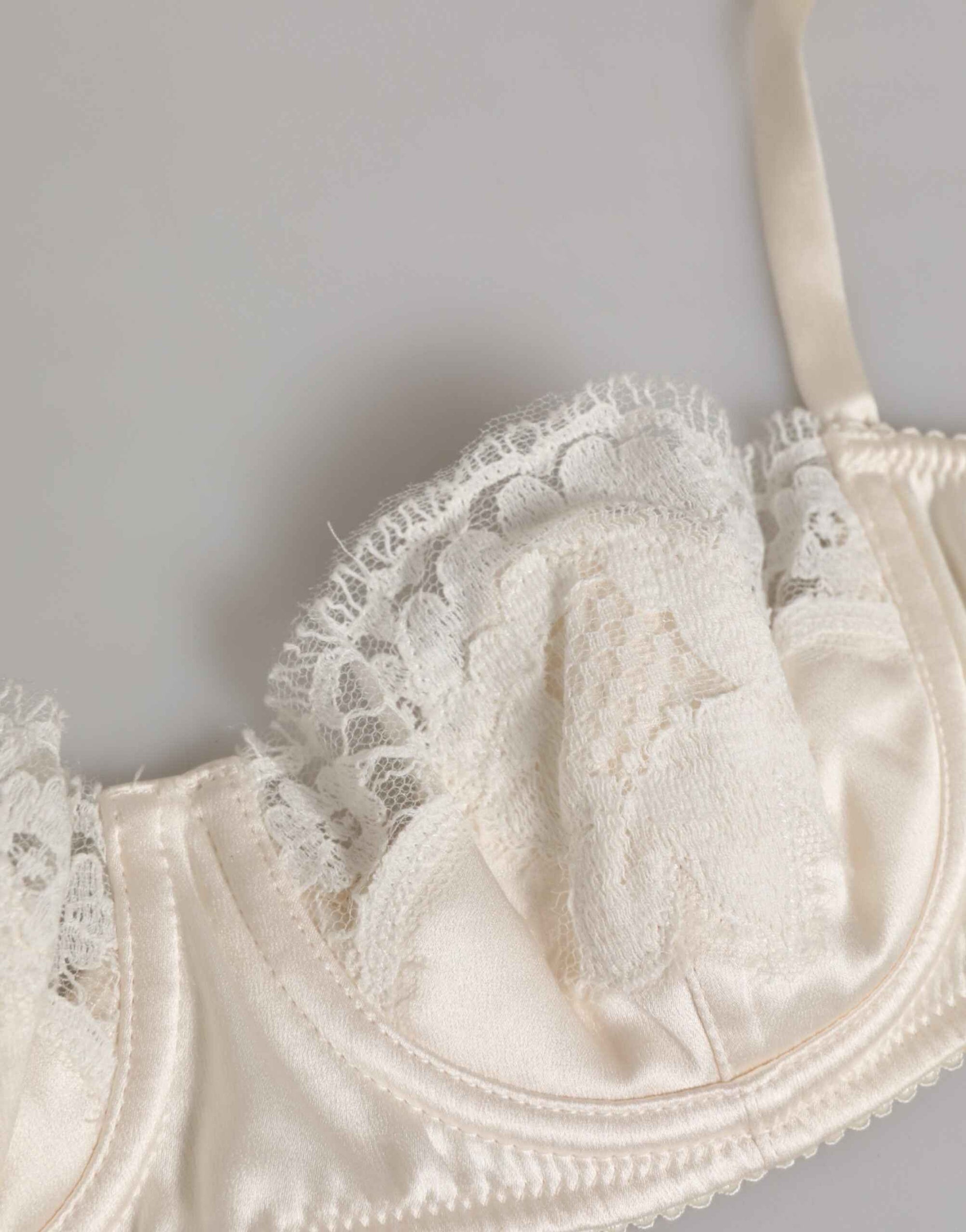 Dolce & Gabbana Off White Silk Underwired Balconette Bra Underwear