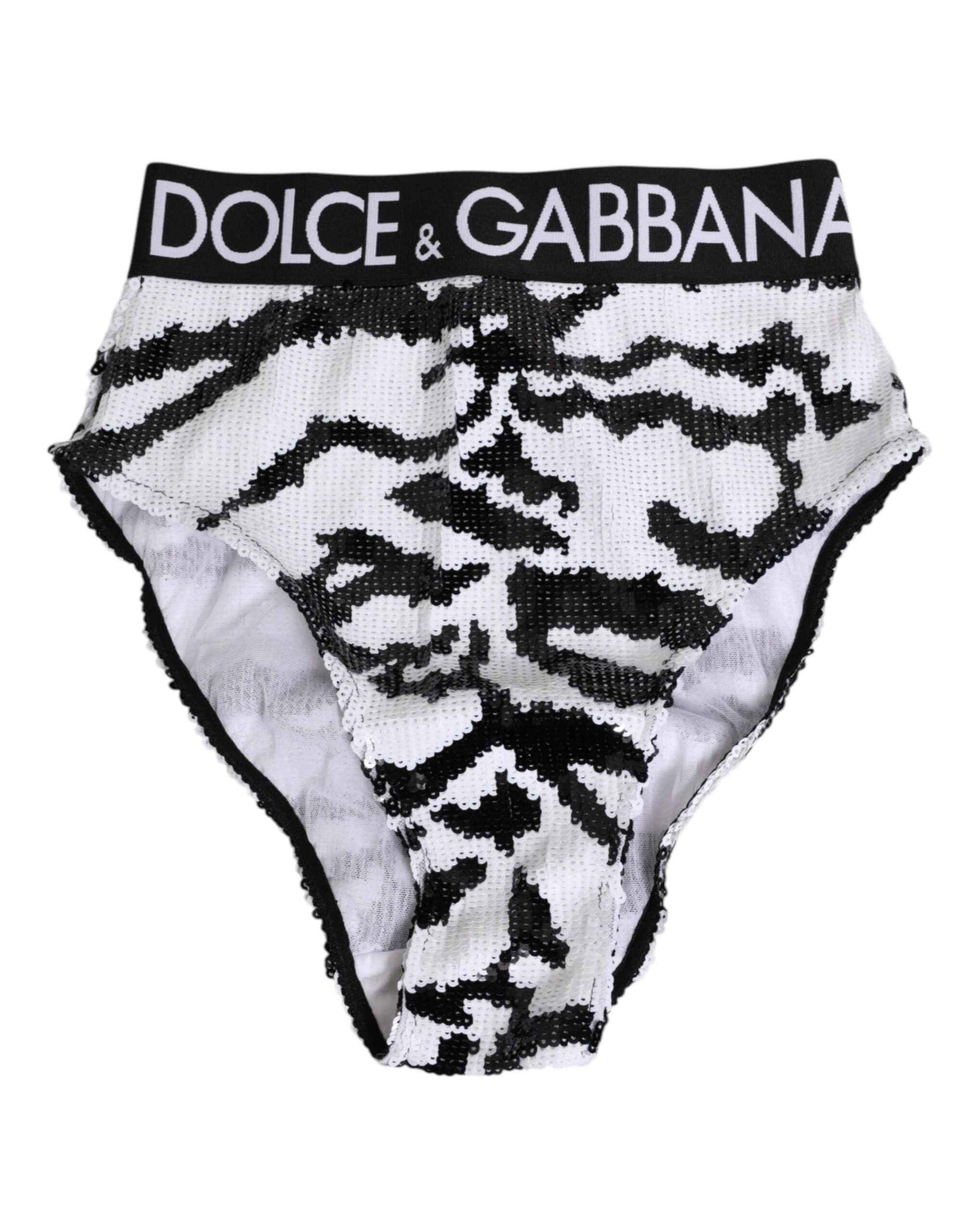 Dolce & Gabbana Black White Sequin High Waist Panty Underwear