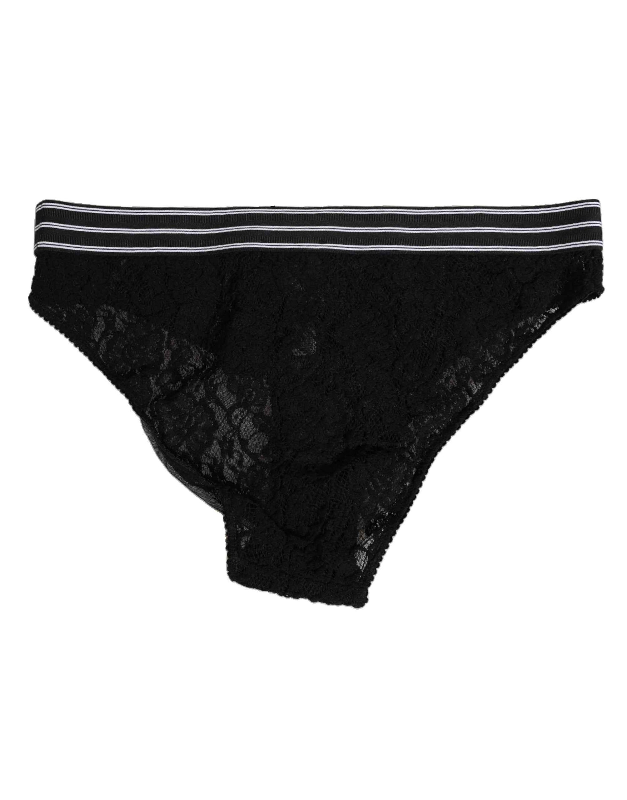 Dolce & Gabbana Black Lace Nylon High Waist Panty Underwear