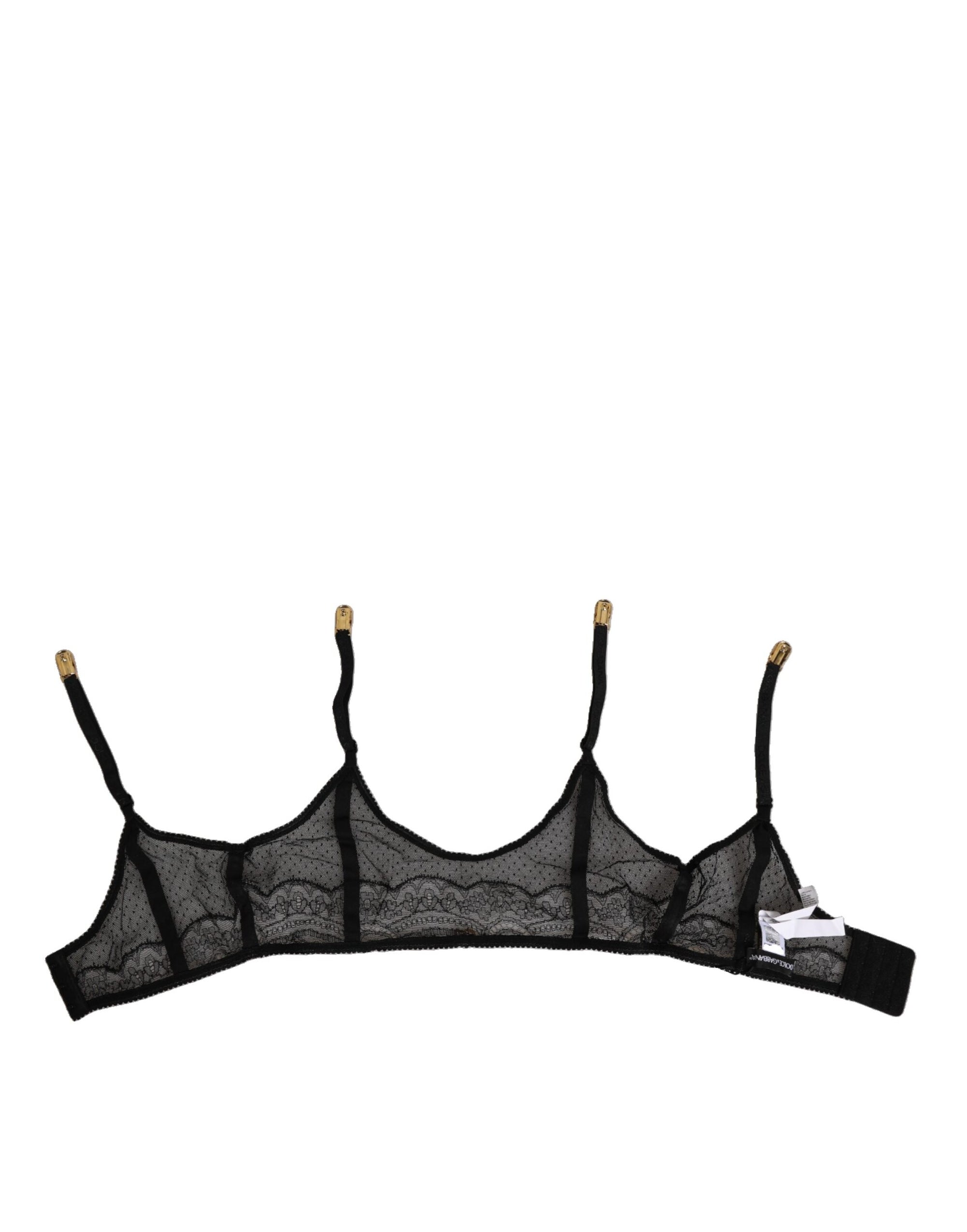 Dolce & Gabbana Black Floral Lace Nylon Strap Garter Underwear