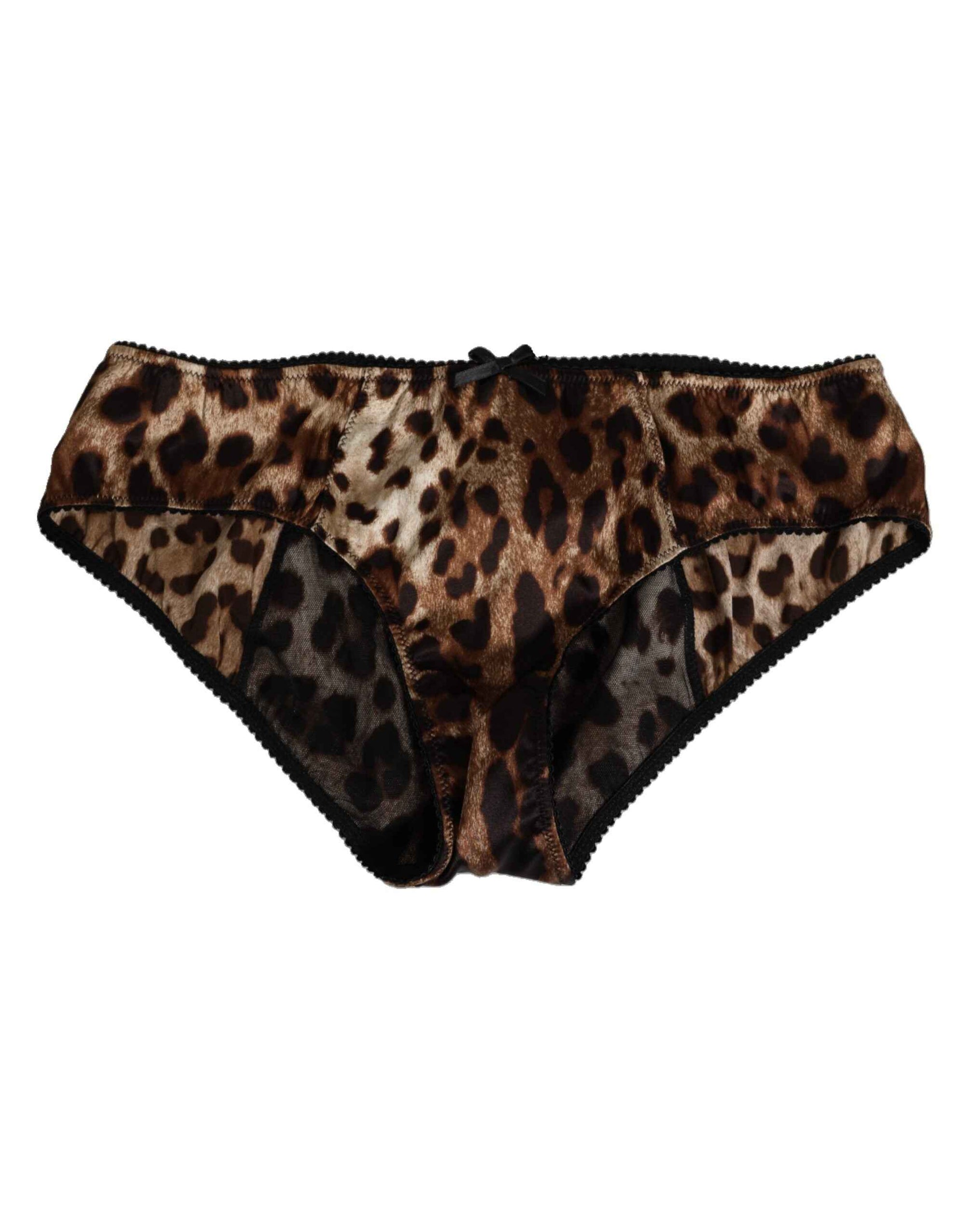 Dolce & Gabbana Brown Leopard Silk Mid Waist Panty Underwear