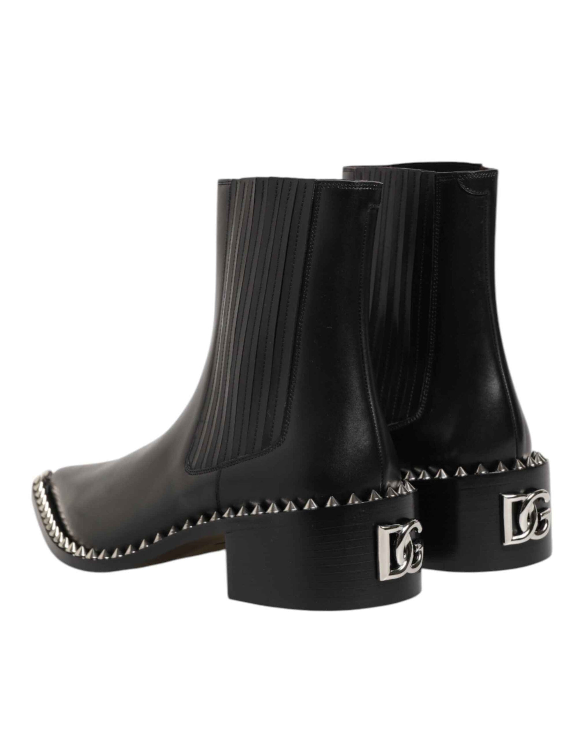 Dolce & Gabbana Black Leather Studded Men Short Boots Shoes