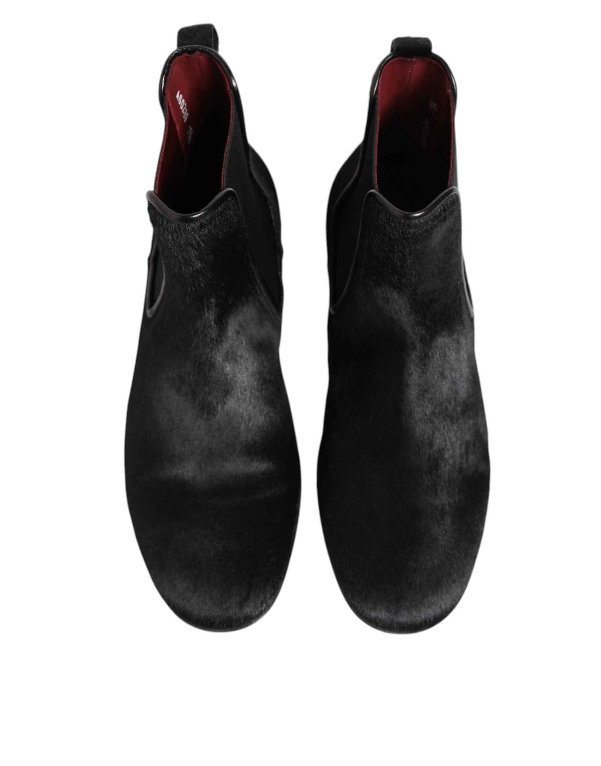 Dolce & Gabbana Black Leather Fur Men CHELSEA Boots Shoes
