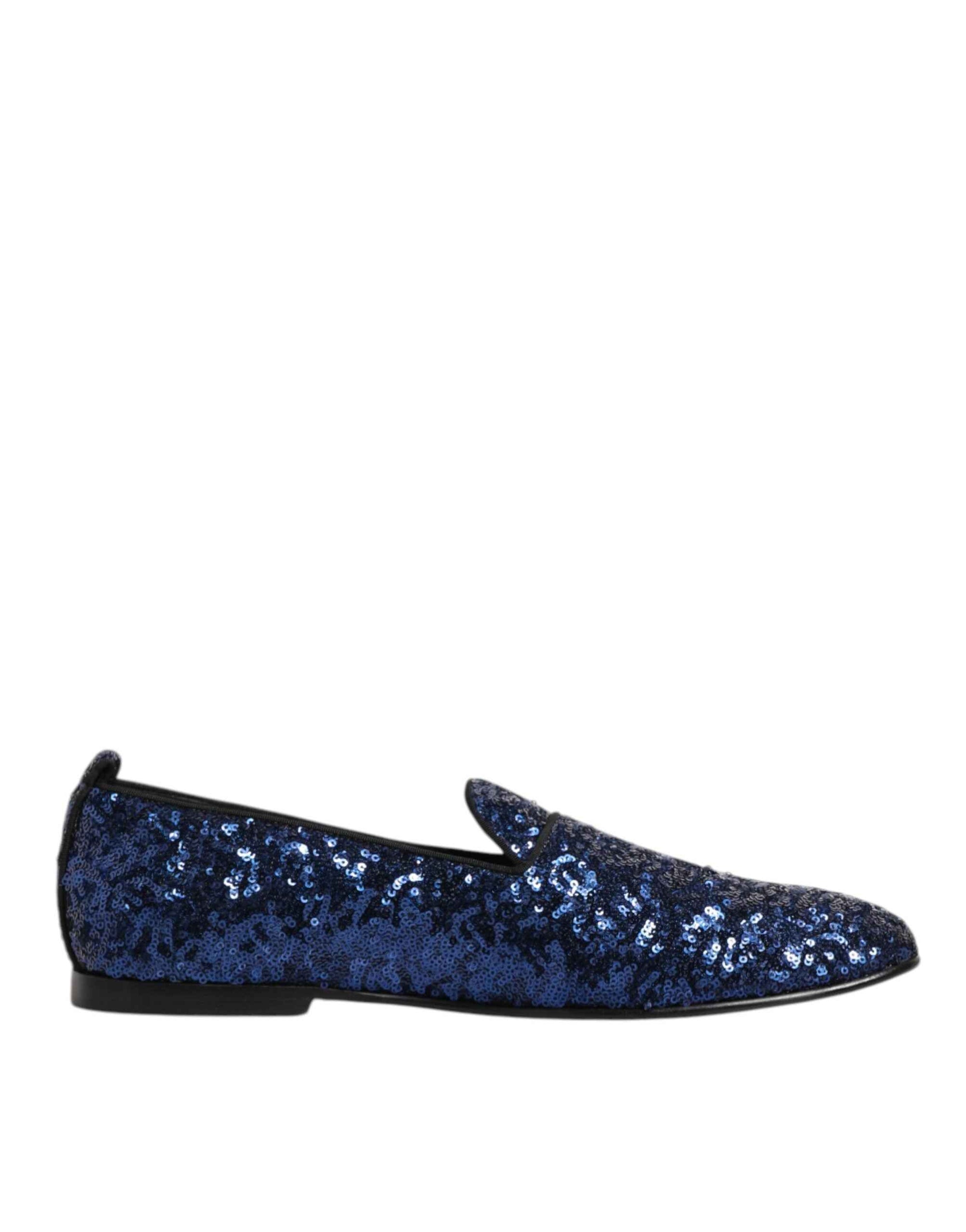 Dolce & Gabbana Blue Sequined Loafers Slippers Men Dress Shoes