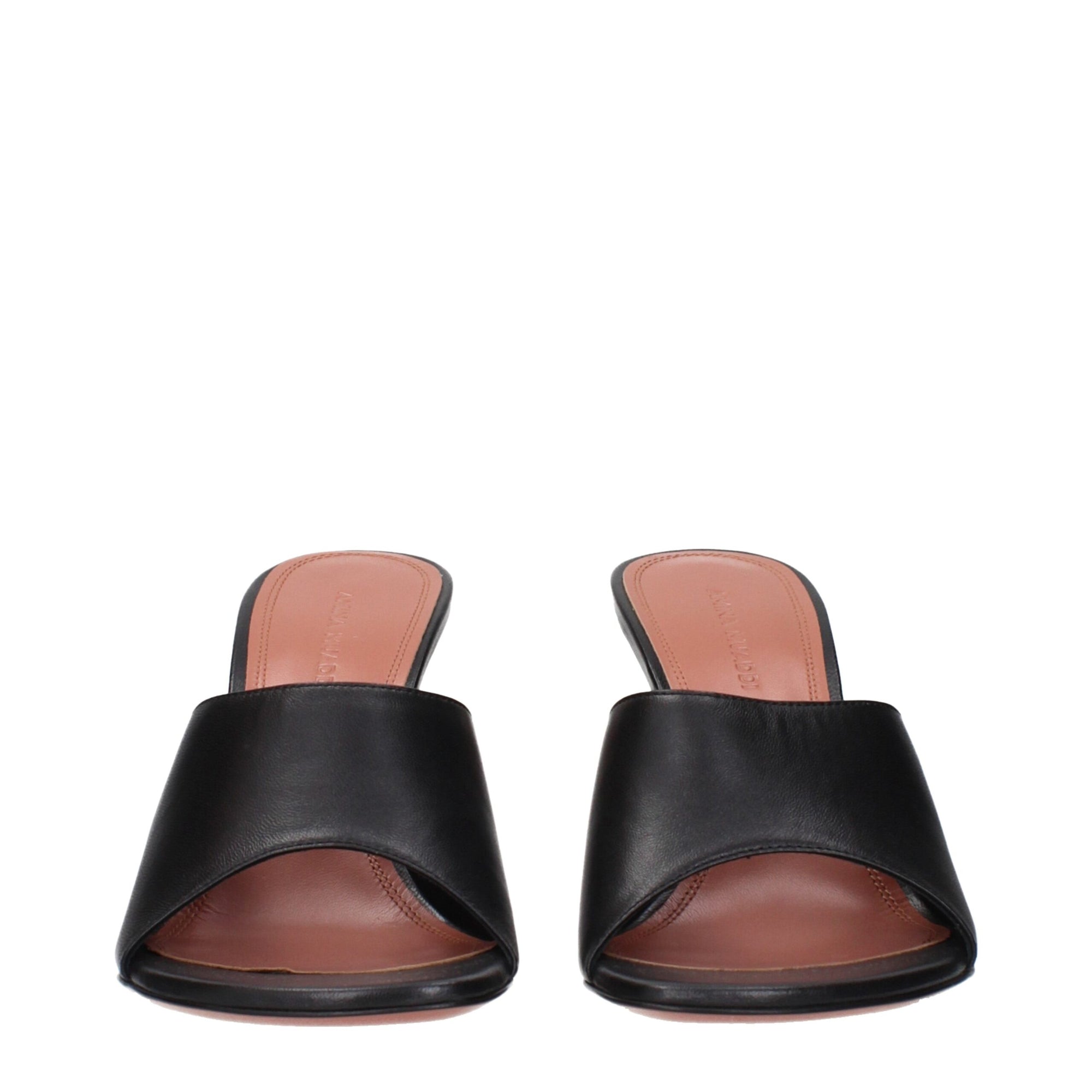 Amina Muaddi Black Leather Stiletto Heel Sandals