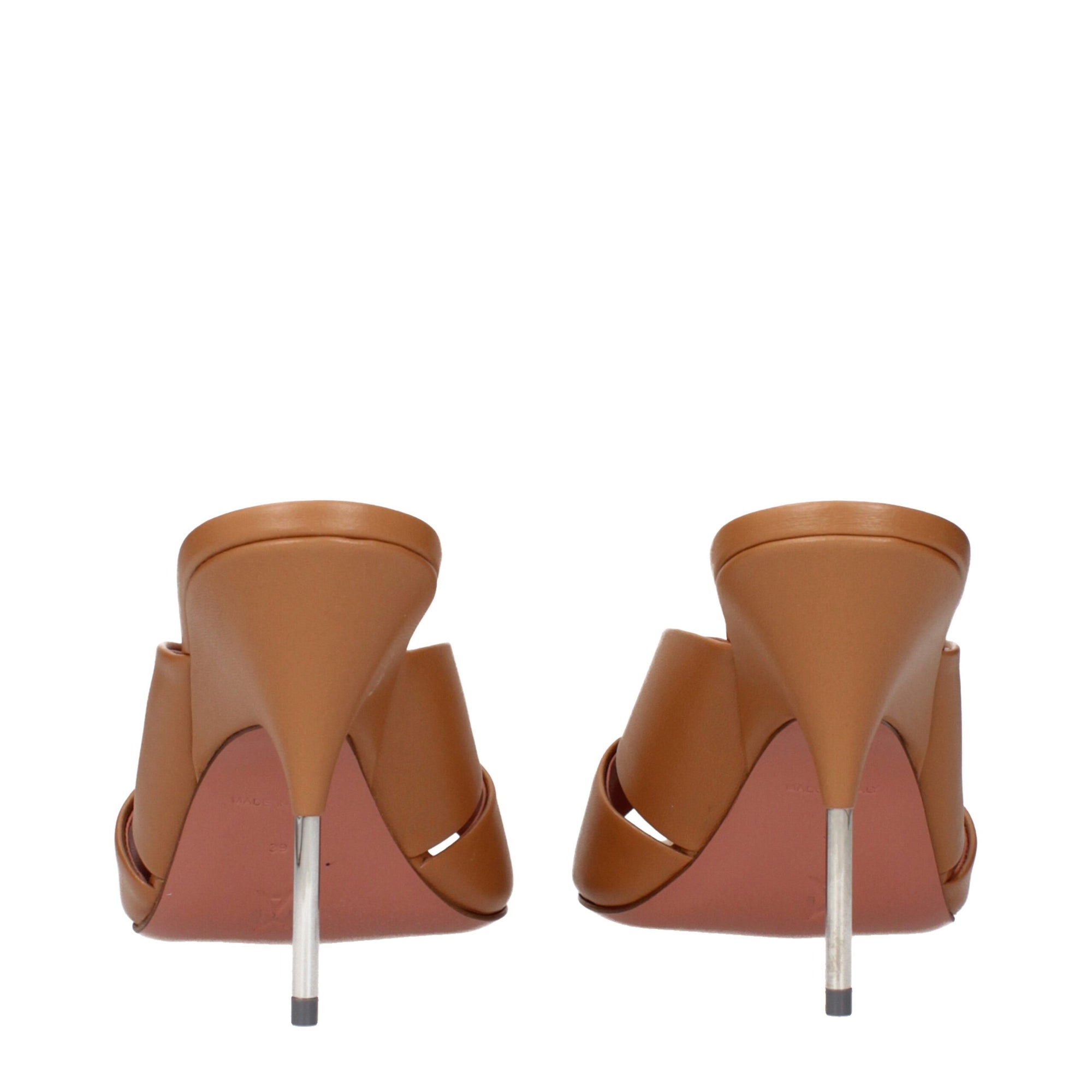 Amina Muaddi Brown Leather Stiletto Heel Sandals
