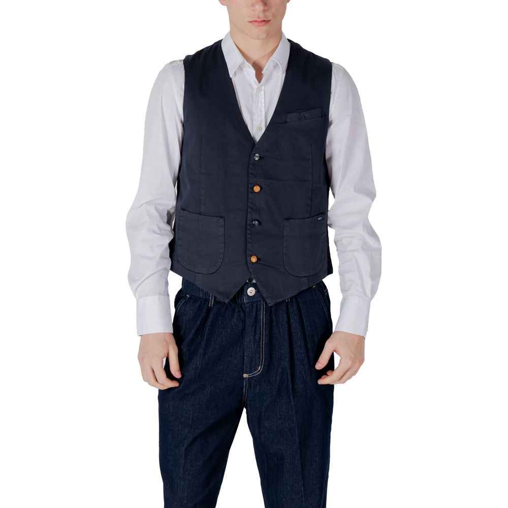 Gianni Lupo Blue Cotton Waistcoat