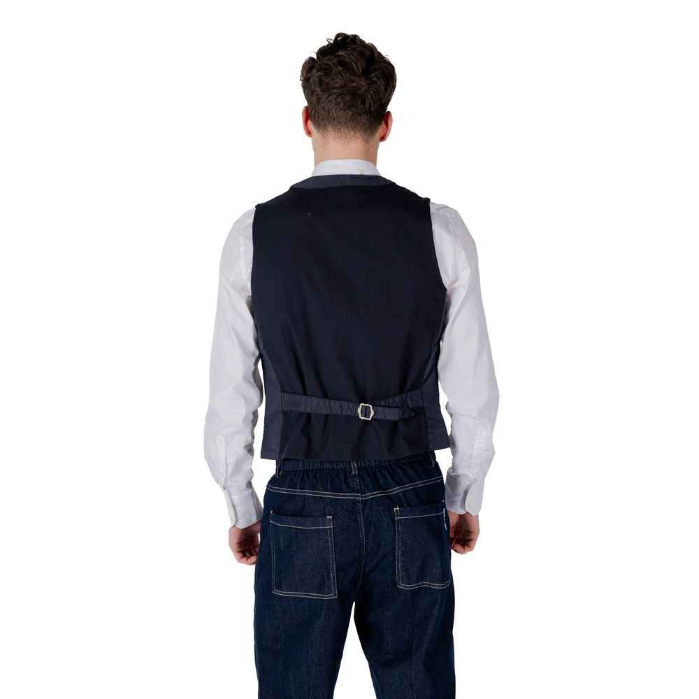 Gianni Lupo Blue Cotton Waistcoat