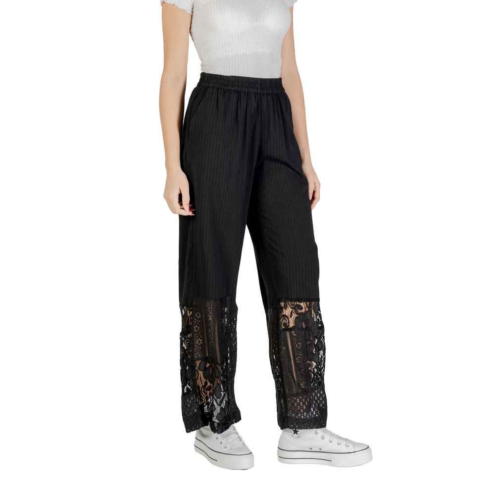 ICHI Black Cotton Pant