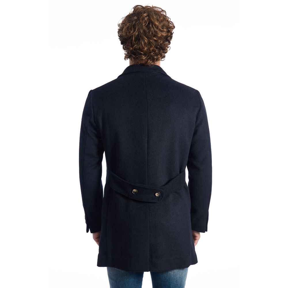Roberto Pepe Luxury Blue Wool Coat