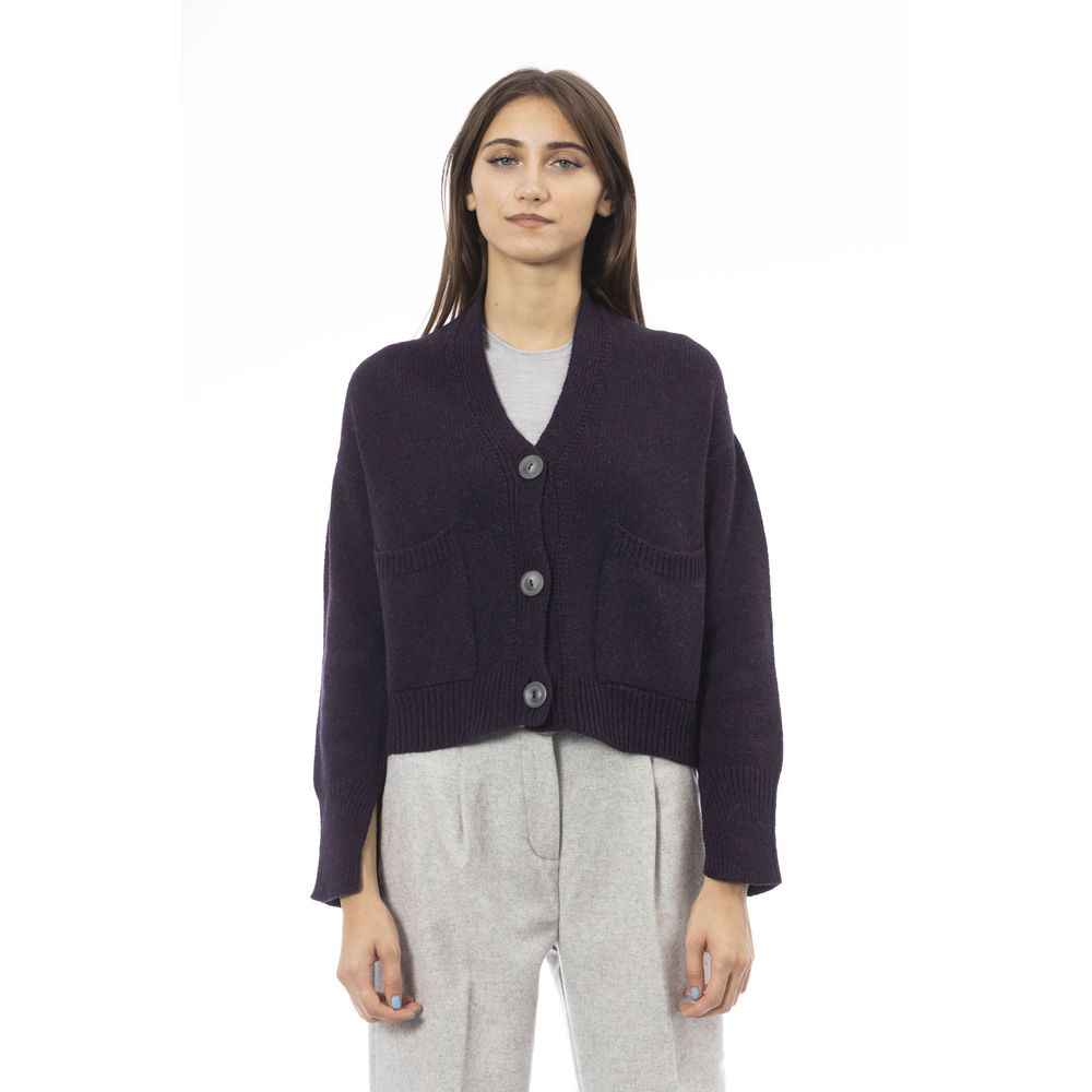 Alpha Studio Purple Merino Wool Cardigan
