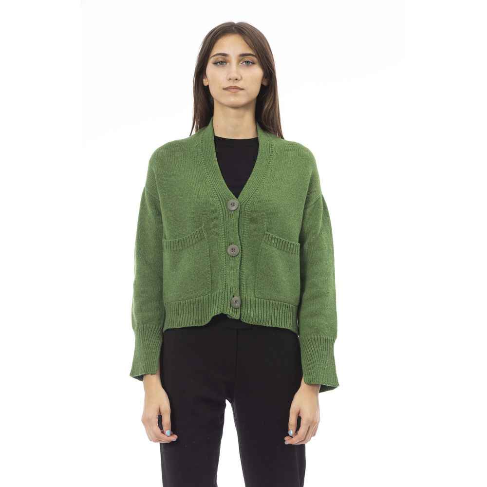 Alpha Studio Green Merino Wool Women Cardigan
