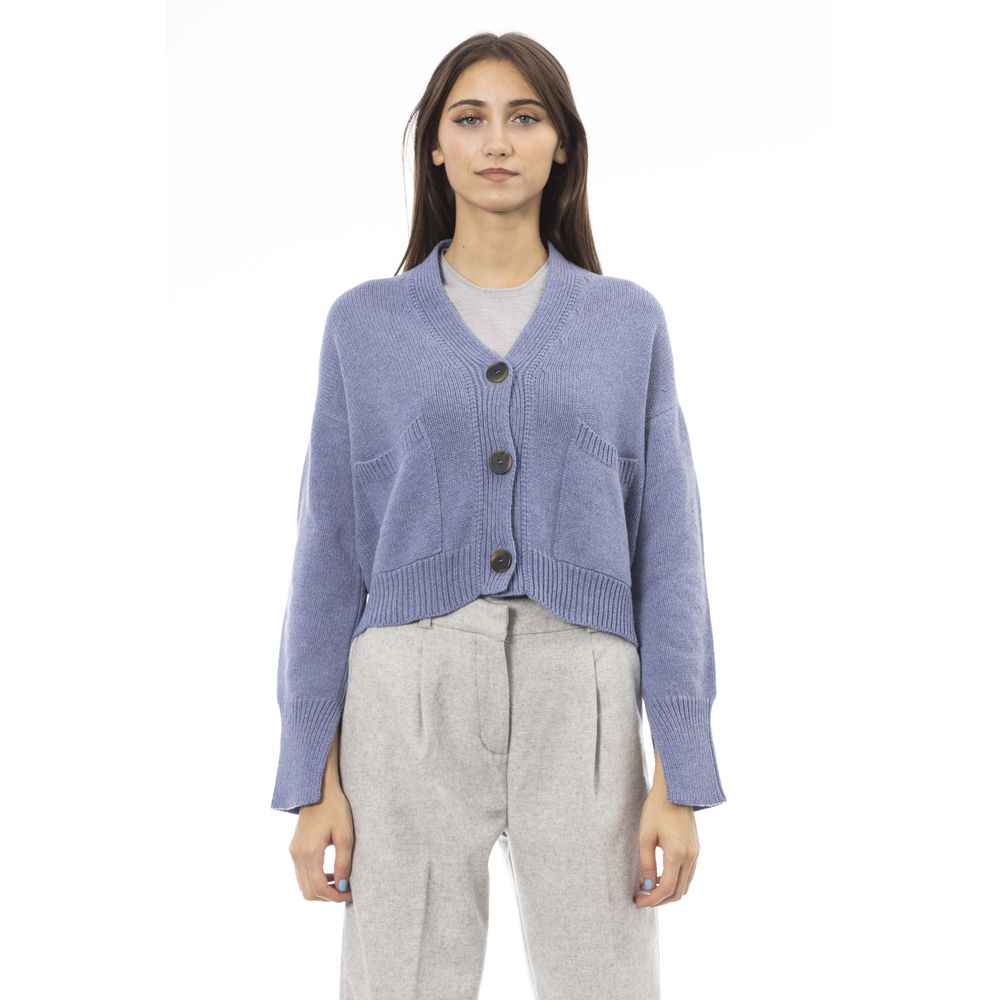 Alpha Studio Light Blue Merino Wool Cardigan