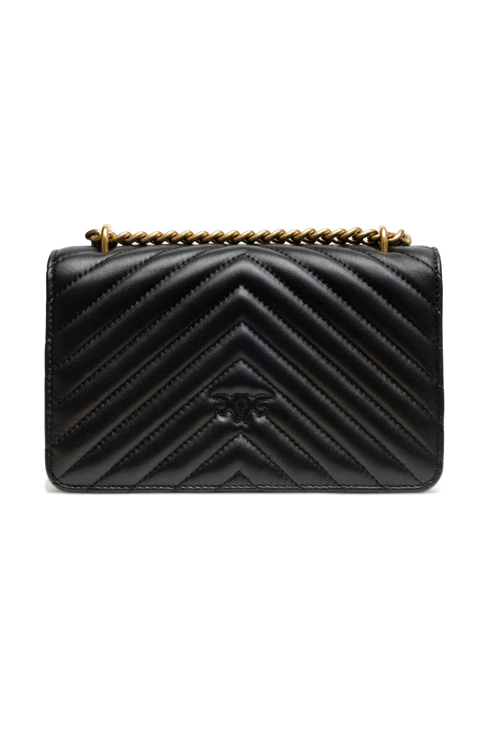 PINKO Black Leather Love One Mini Shoulder Bag