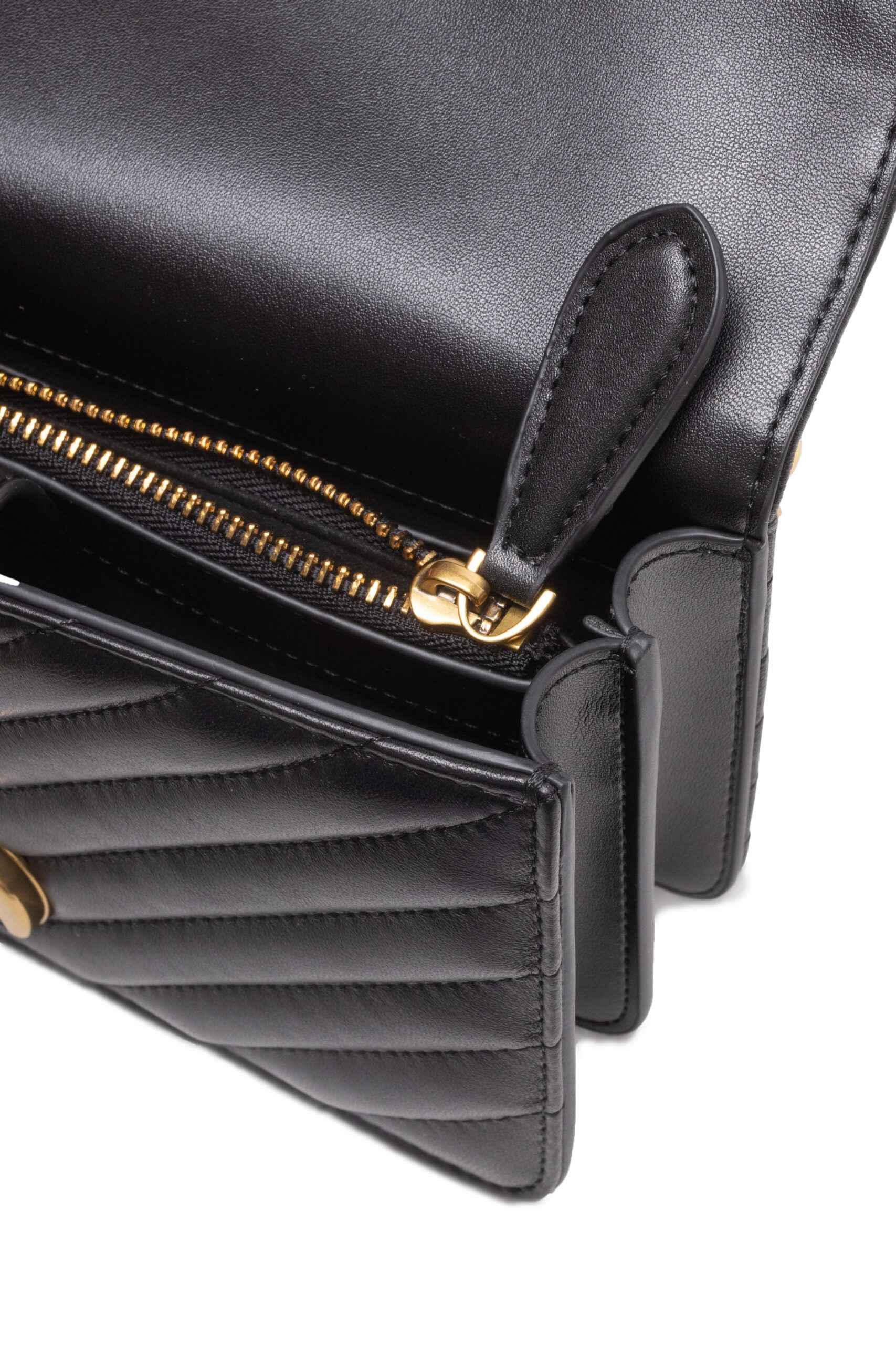 PINKO Black Leather Love One Mini Shoulder Bag