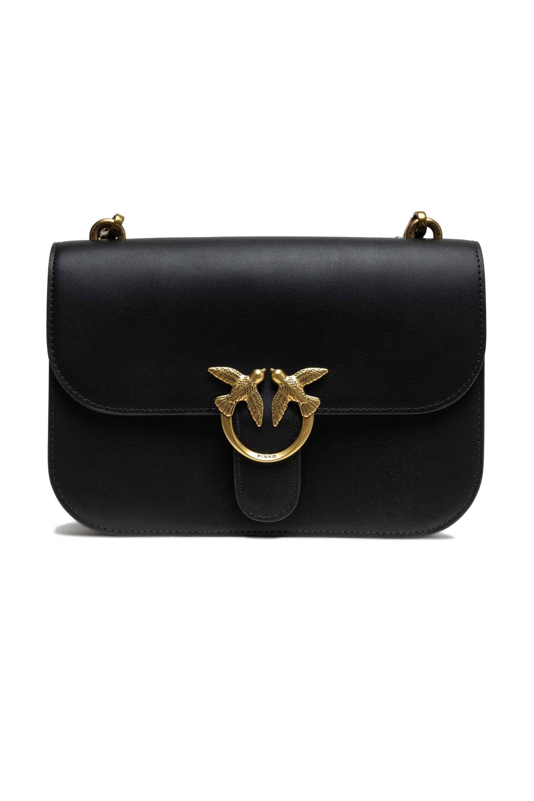 PINKO Black Leather Love Bell Classic Shoulder Bag