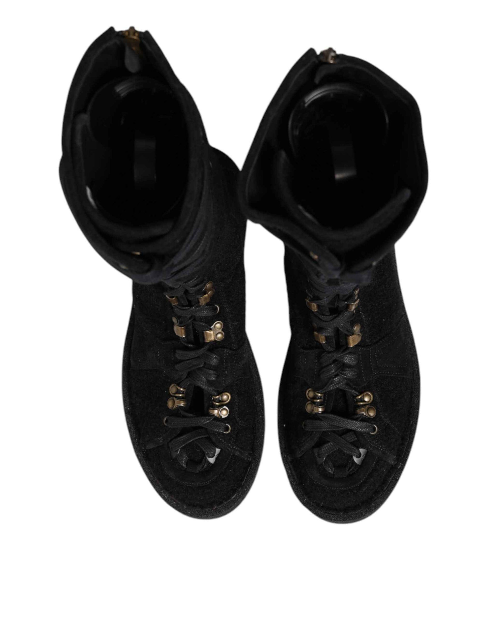 Dolce & Gabbana Black Alpaca Wool Suede Mid Calf Boots Shoes