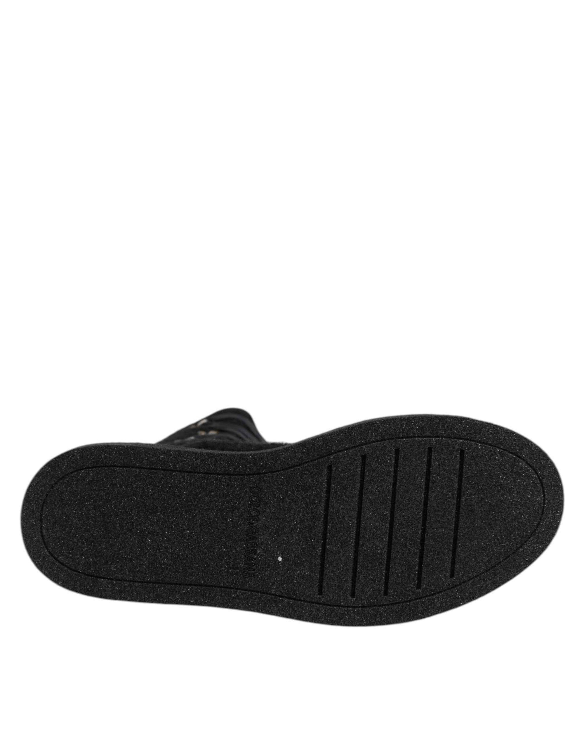 Dolce & Gabbana Black Alpaca Wool Suede Mid Calf Boots Shoes