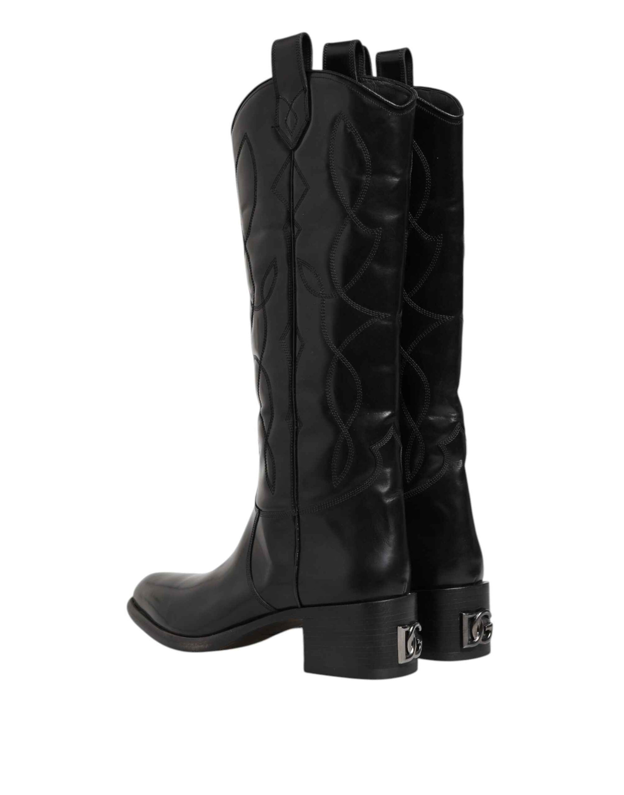 Dolce & Gabbana Black Leather Over The Calf Biker Boots Shoes