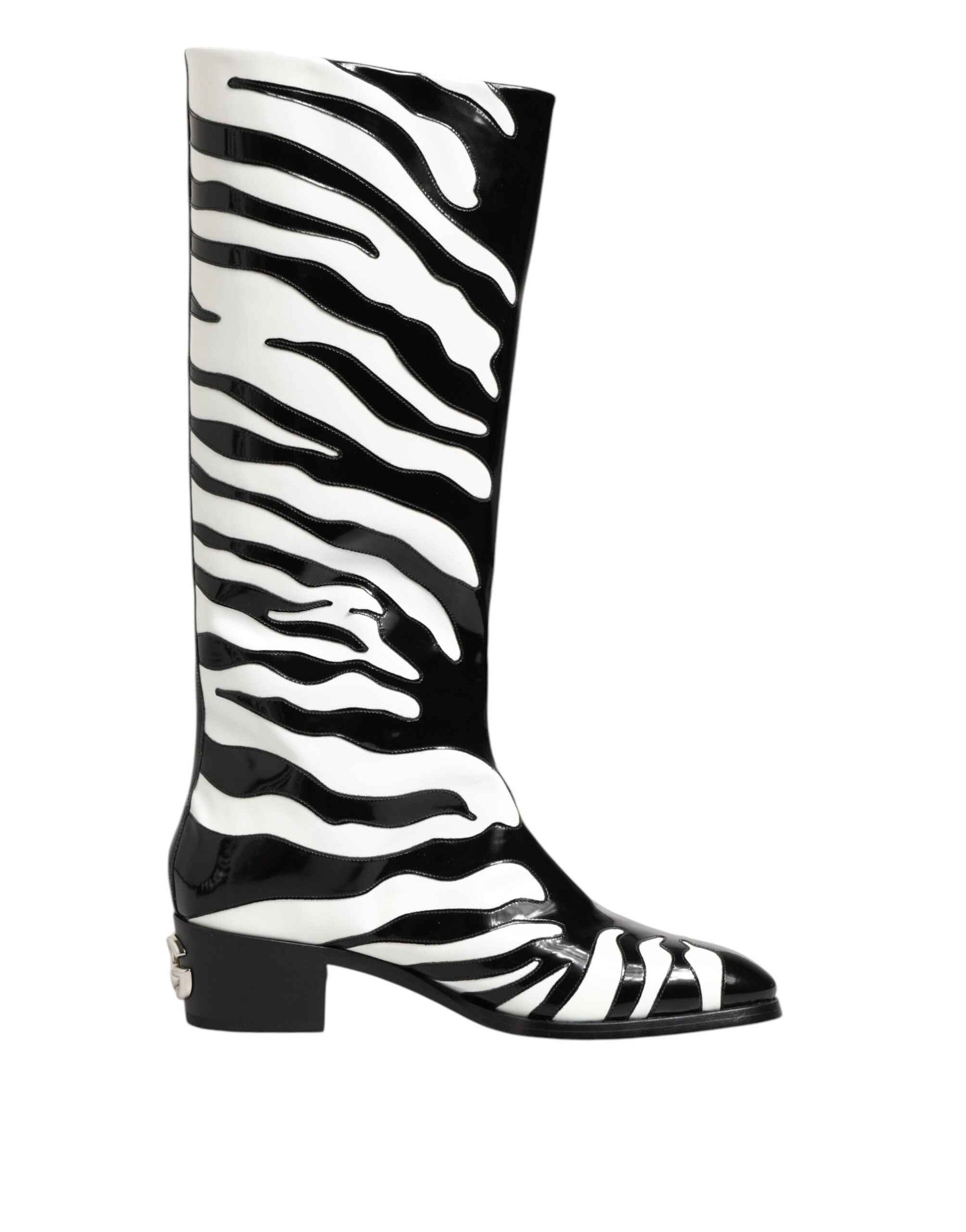 Dolce & Gabbana Black White Zebra Over The Calf Boots Shoes
