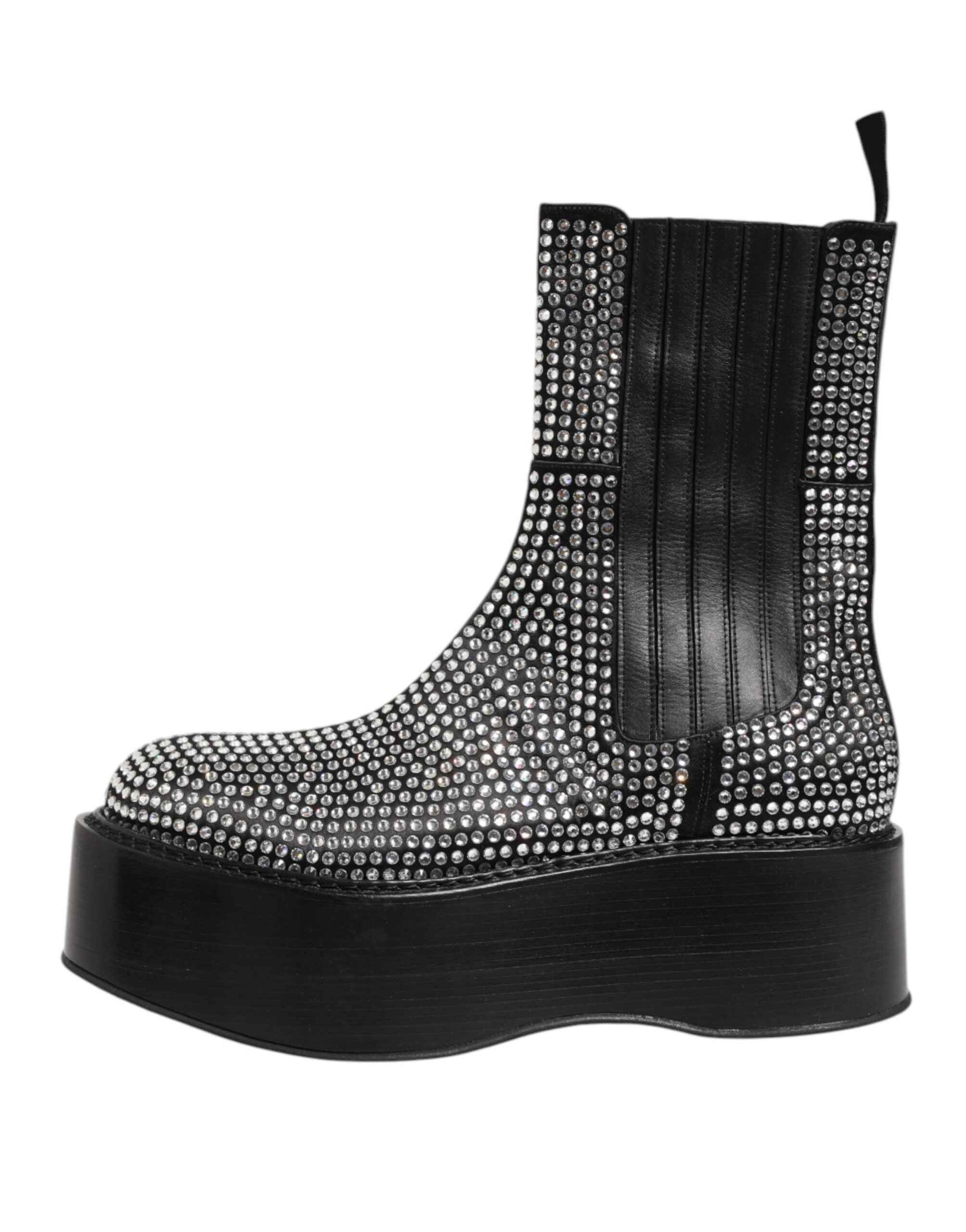 Dolce & Gabbana Black Crystal Strass Mid Calf Short Boots  Shoes