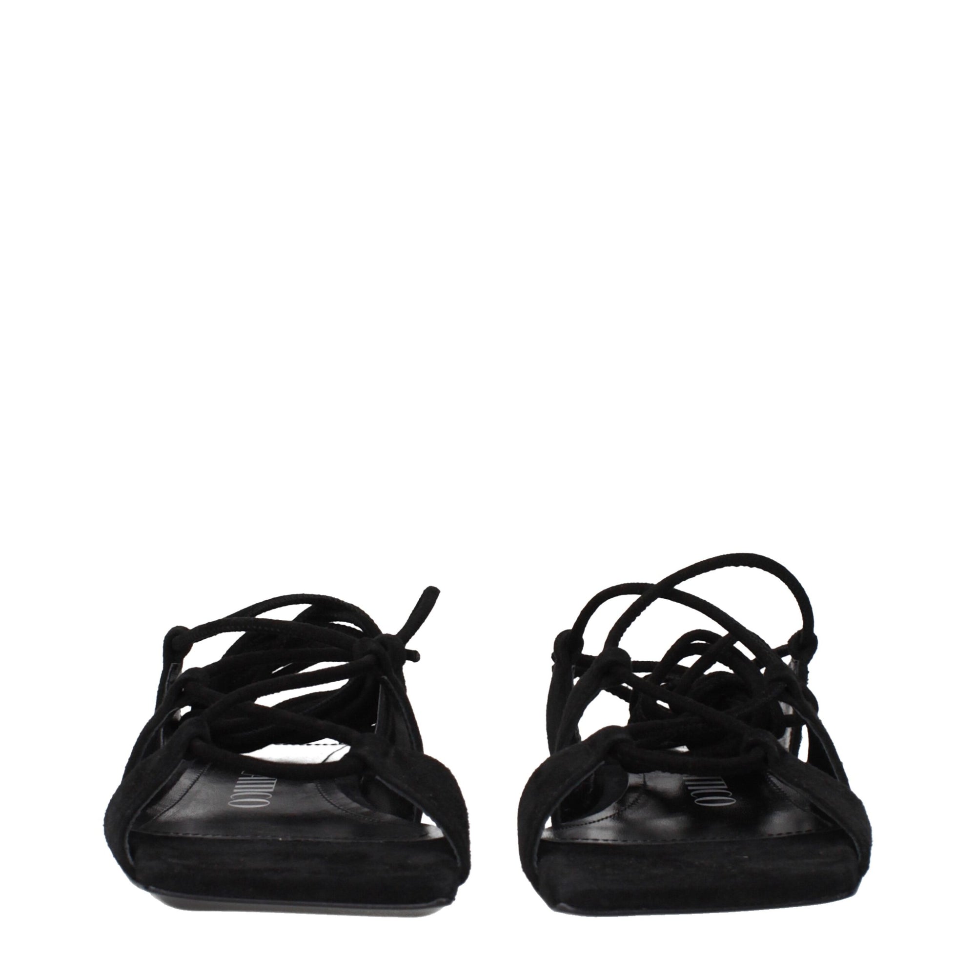 The Attico Black Leather Flat Sandals