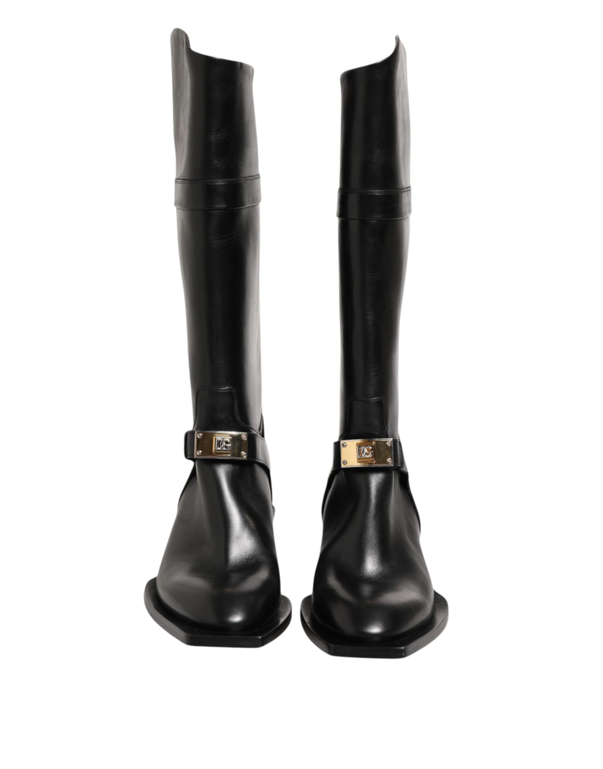 Dolce & Gabbana Black Logo Plaque Over The Calf Boot Shoes