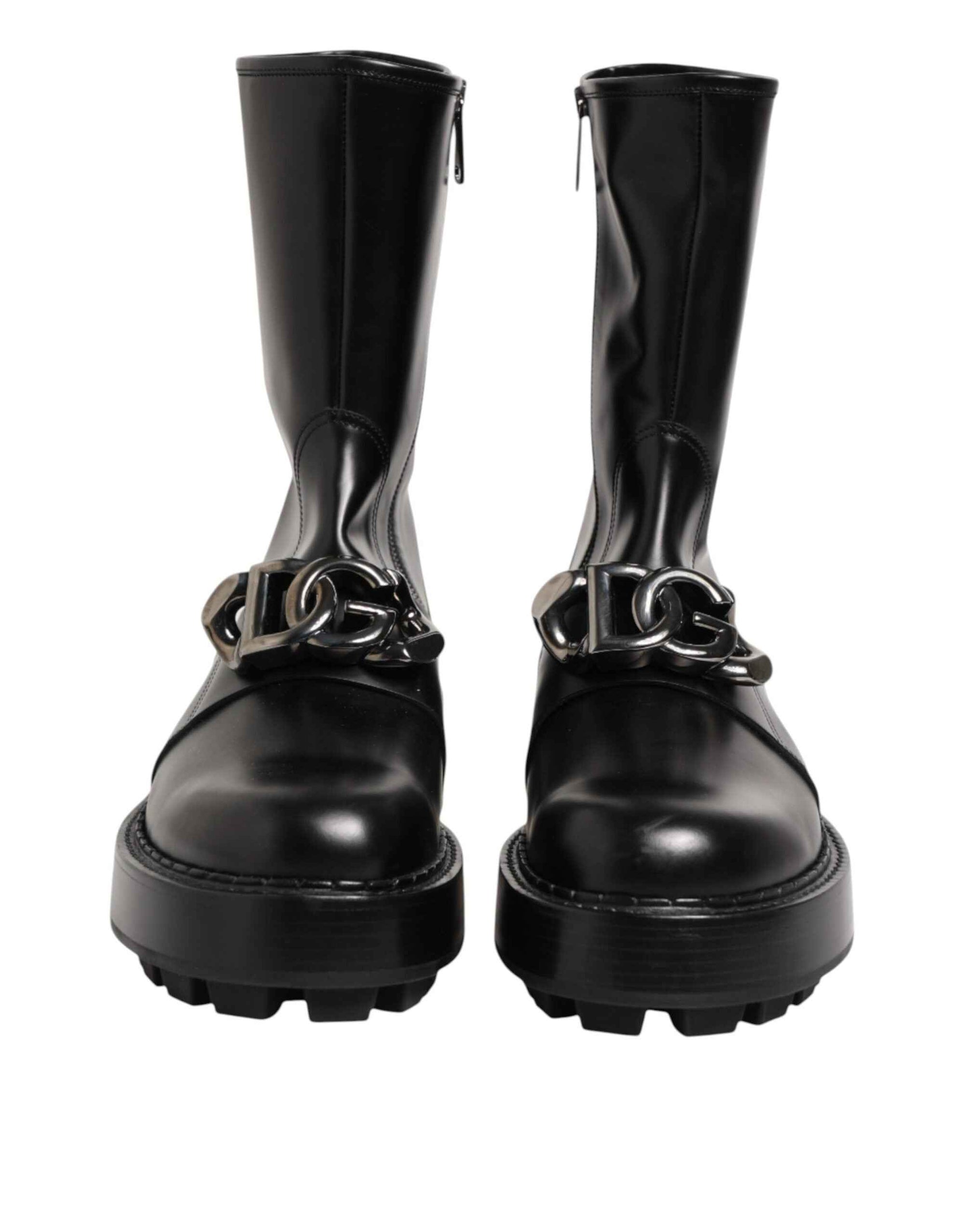 Dolce & Gabbana Black Logo Plaque Mid Calf Biker Boots Shoes