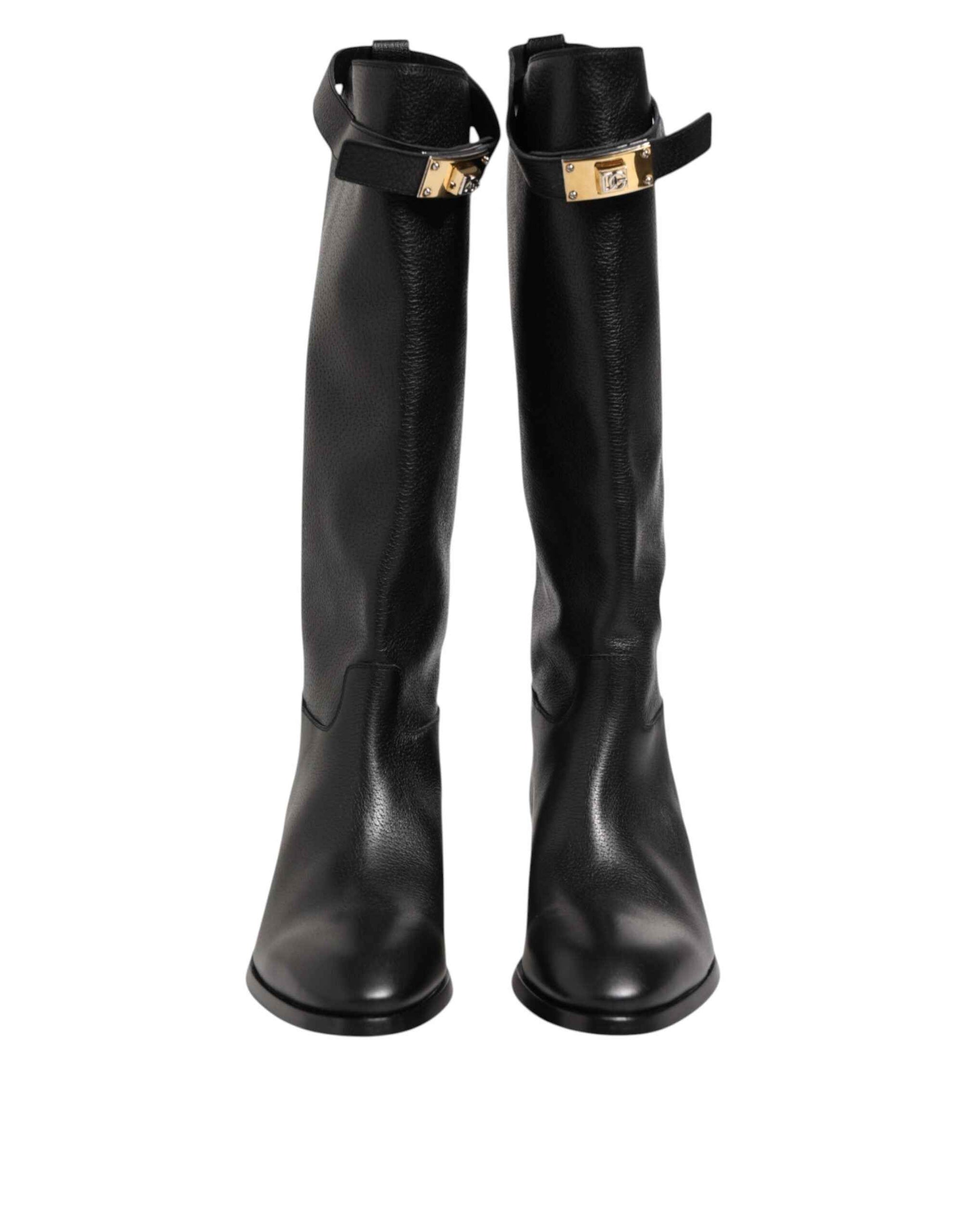 Dolce & Gabbana Black Logo Plaque Over The Calf Boots Shoes