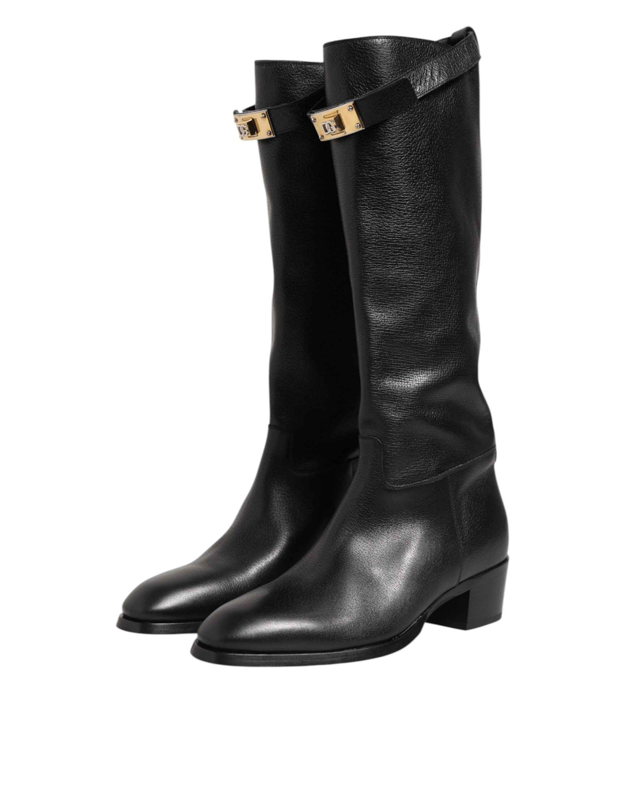 Dolce & Gabbana Black Logo Plaque Over The Calf Boots Shoes
