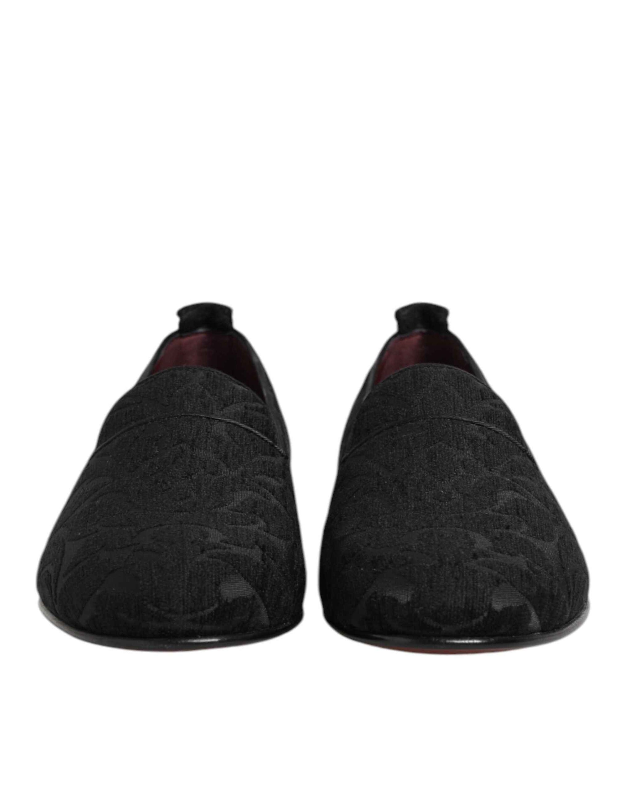 Dolce & Gabbana Black Brocade Loafers Slip On Men Dress Shoes