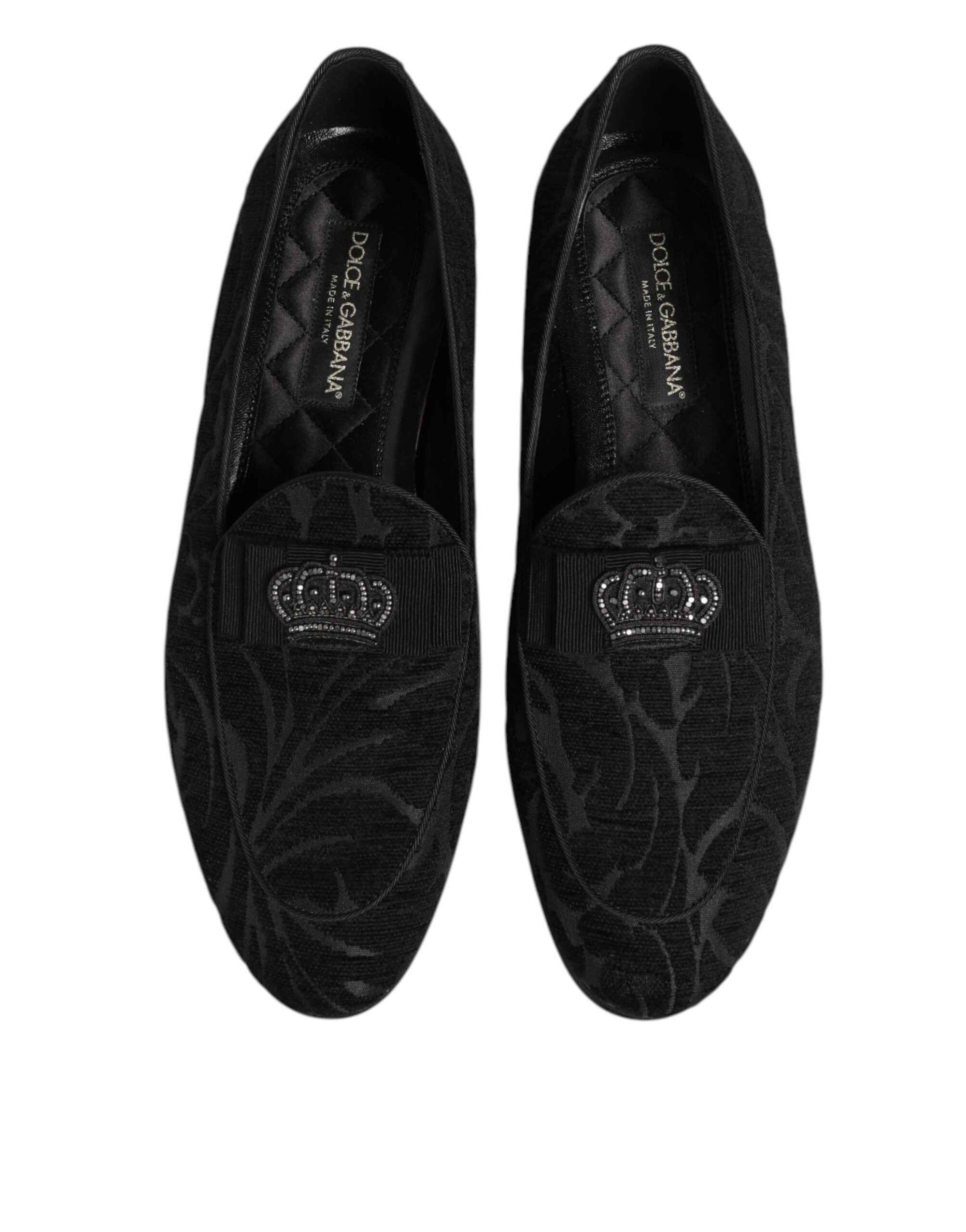 Dolce & Gabbana Black Brocade Crown Loafers Dress Shoes