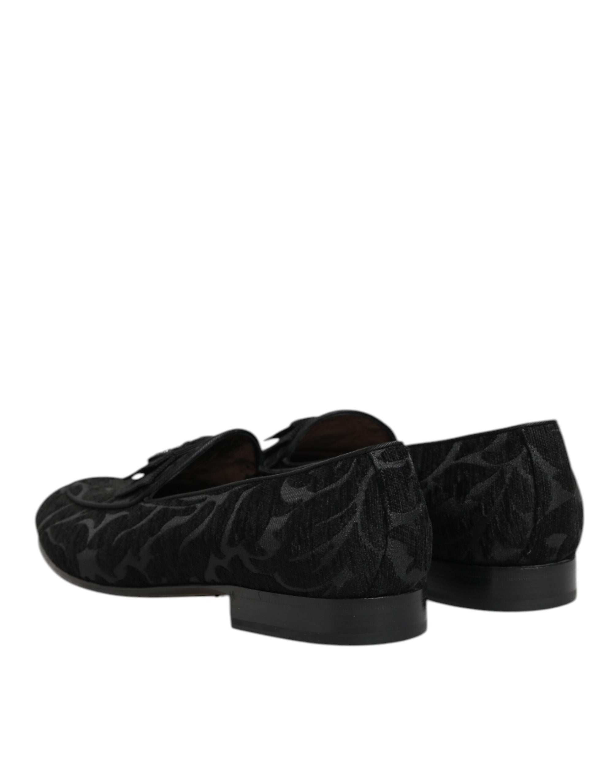 Dolce & Gabbana Black Brocade Crown Loafers Dress Shoes