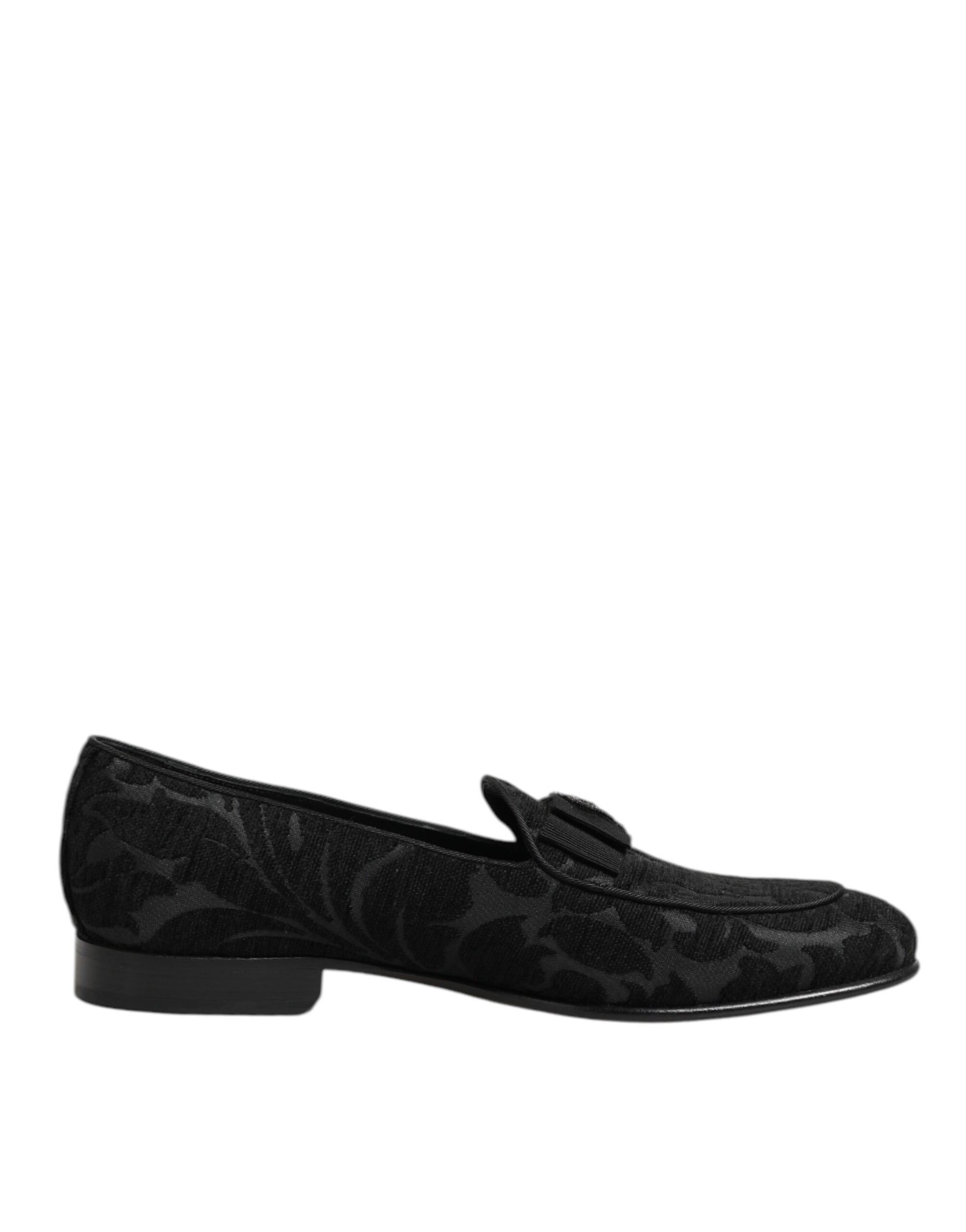 Dolce & Gabbana Black Brocade Crown Loafers Dress Shoes