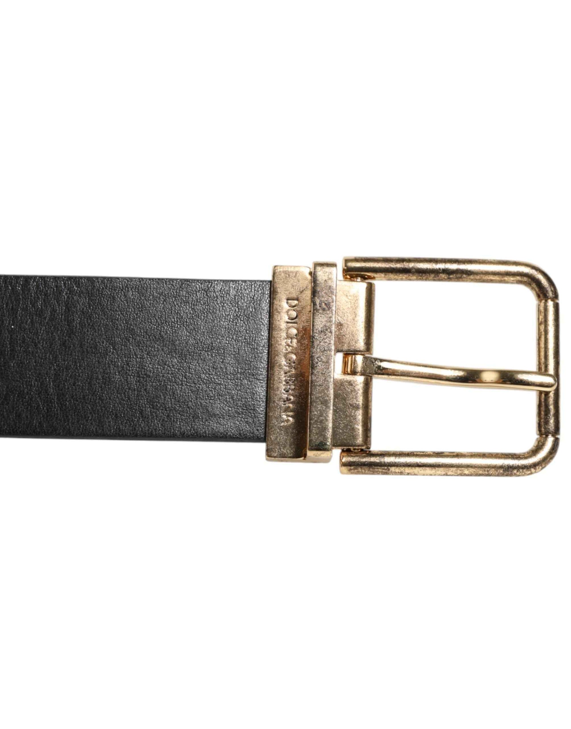Dolce & Gabbana Black Leather Gold Silver Coin Buckle Belt
