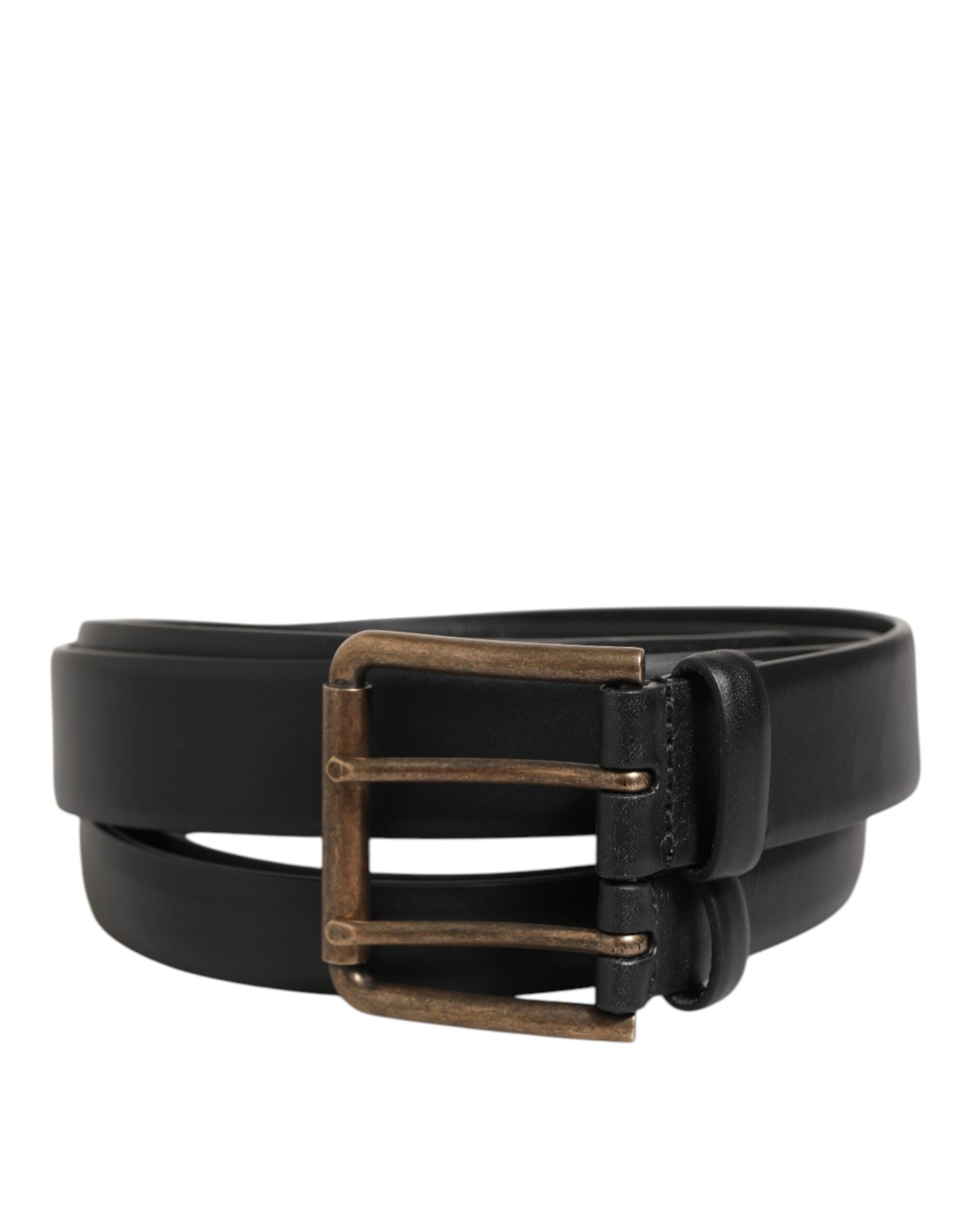 Dolce & Gabbana Black Double Strap Leather Brass Buckle Belt