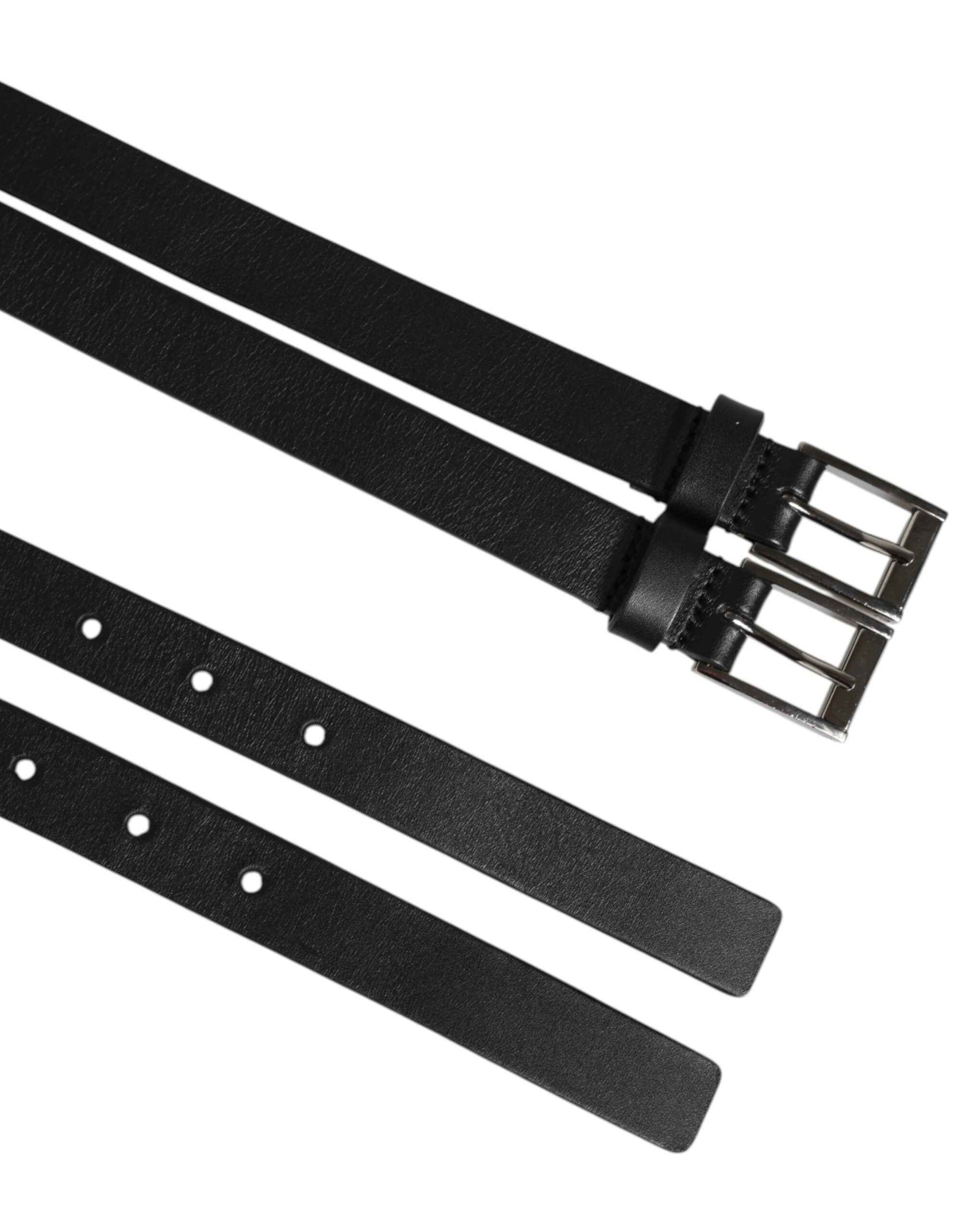 Dolce & Gabbana Black Double Strap Leather Silver Buckle Belt