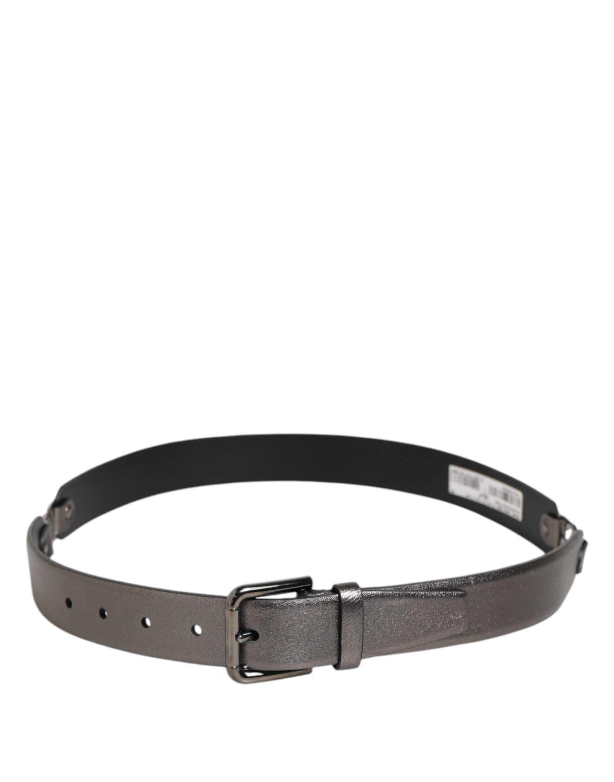 Dolce & Gabbana Black Silver Pebbled Texture Leather Buckle Men Belt