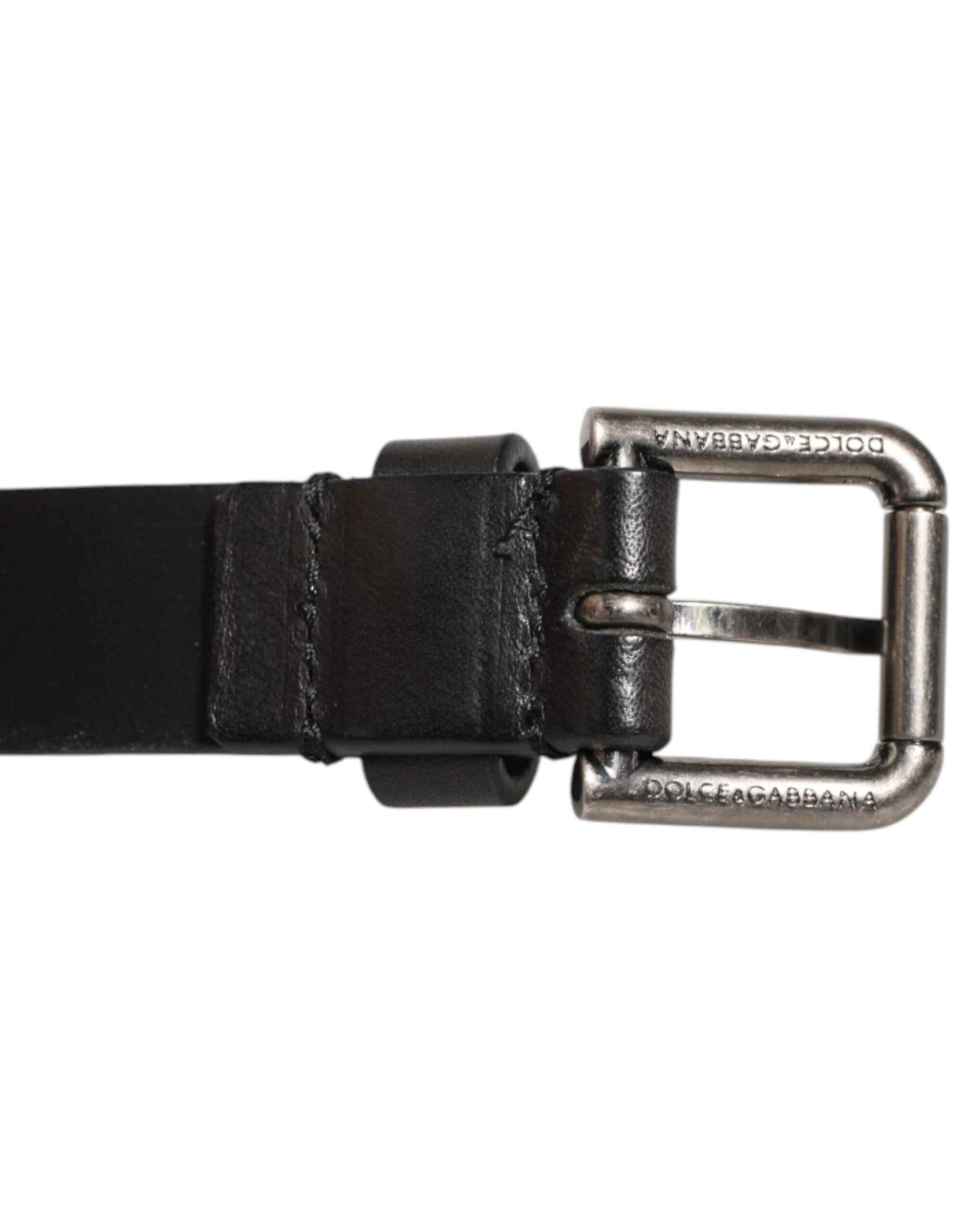 Dolce & Gabbana Black Double Strap Leather Silver Buckle Belt