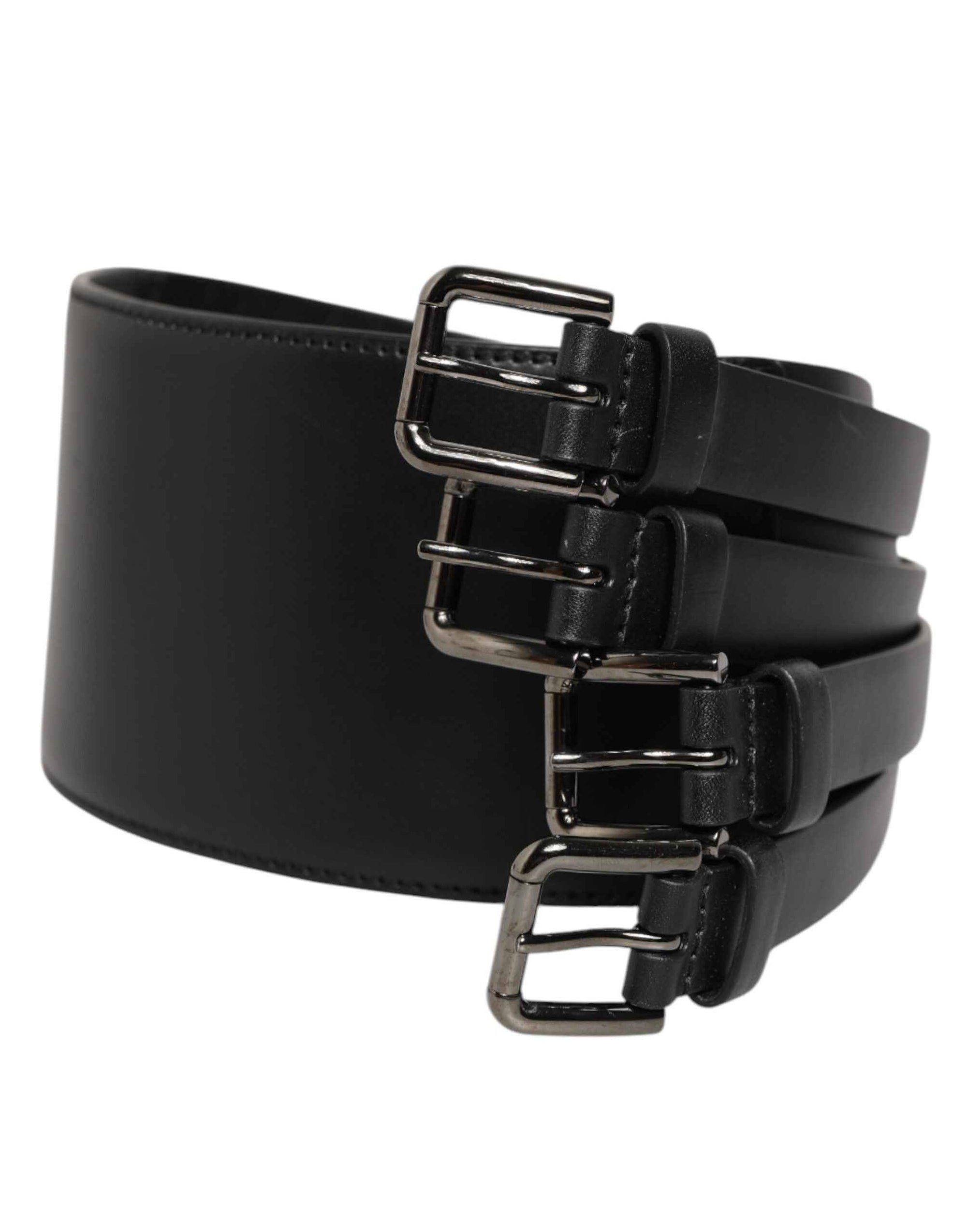Dolce & Gabbana Black Leather 4-Strap Metal Multi-Buckle Belt